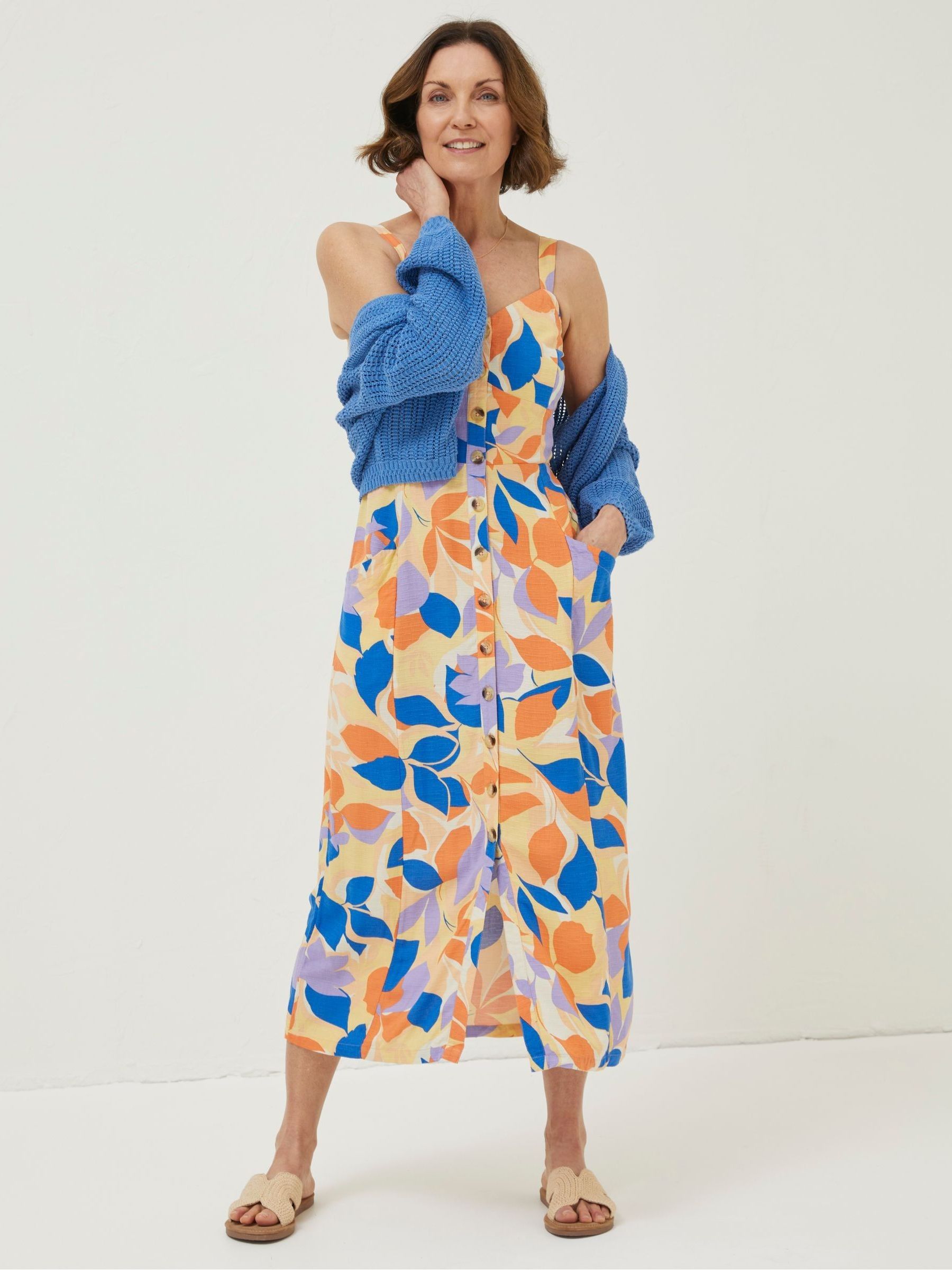 Orange Corey Stencil Floral Midi Dress - Image 1 of 5