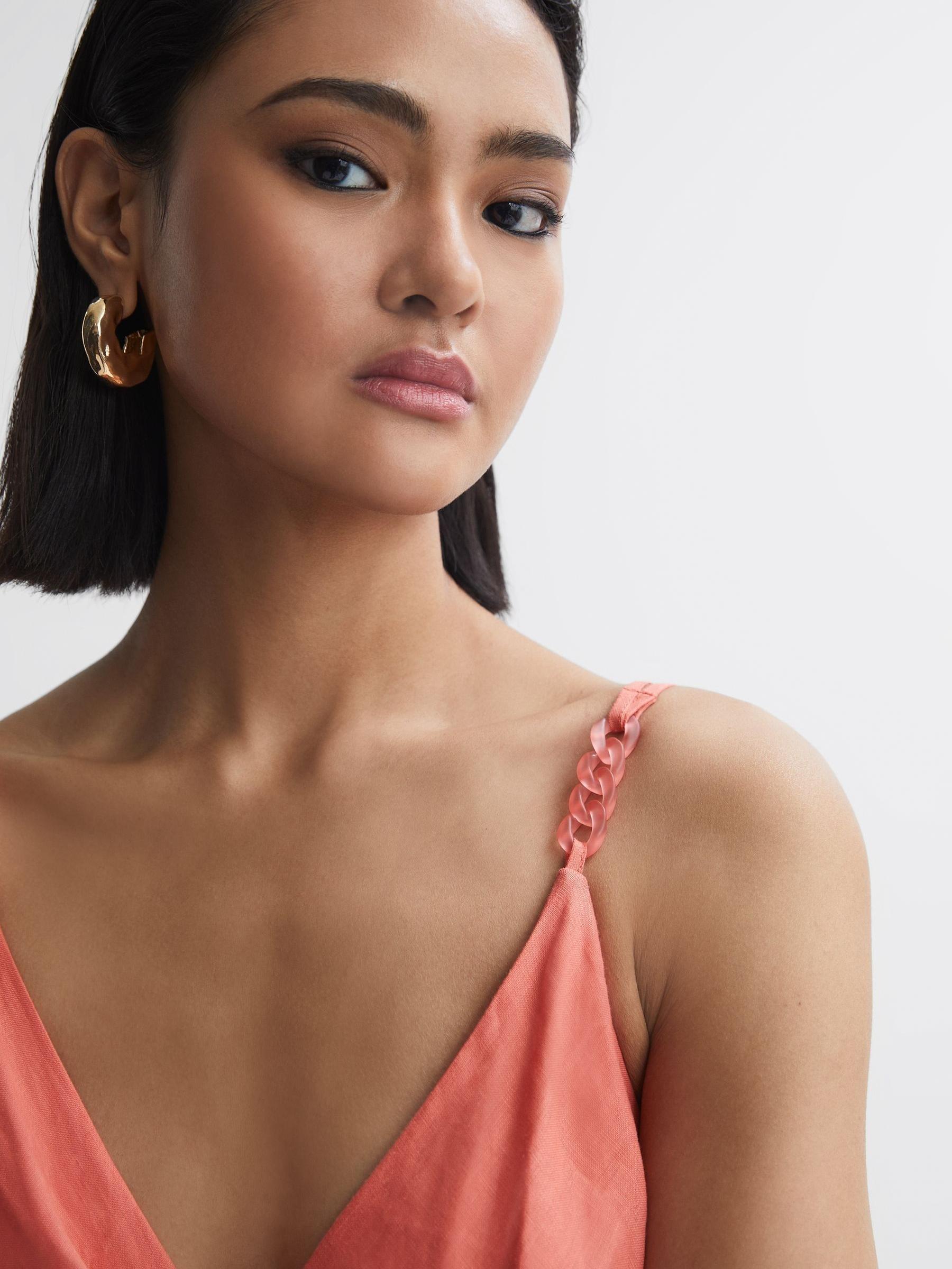 Linen Side Tie Midi Dress in Coral - Image 4 of 6