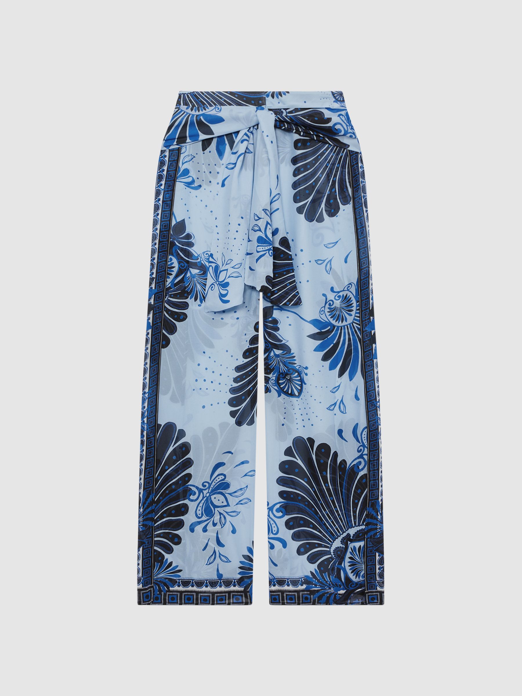 Sheer Wide Leg Trousers in Blue Print - Image 2 of 5 Sheer Wide Leg Trousers in Blue Print - Image 2 of 5
