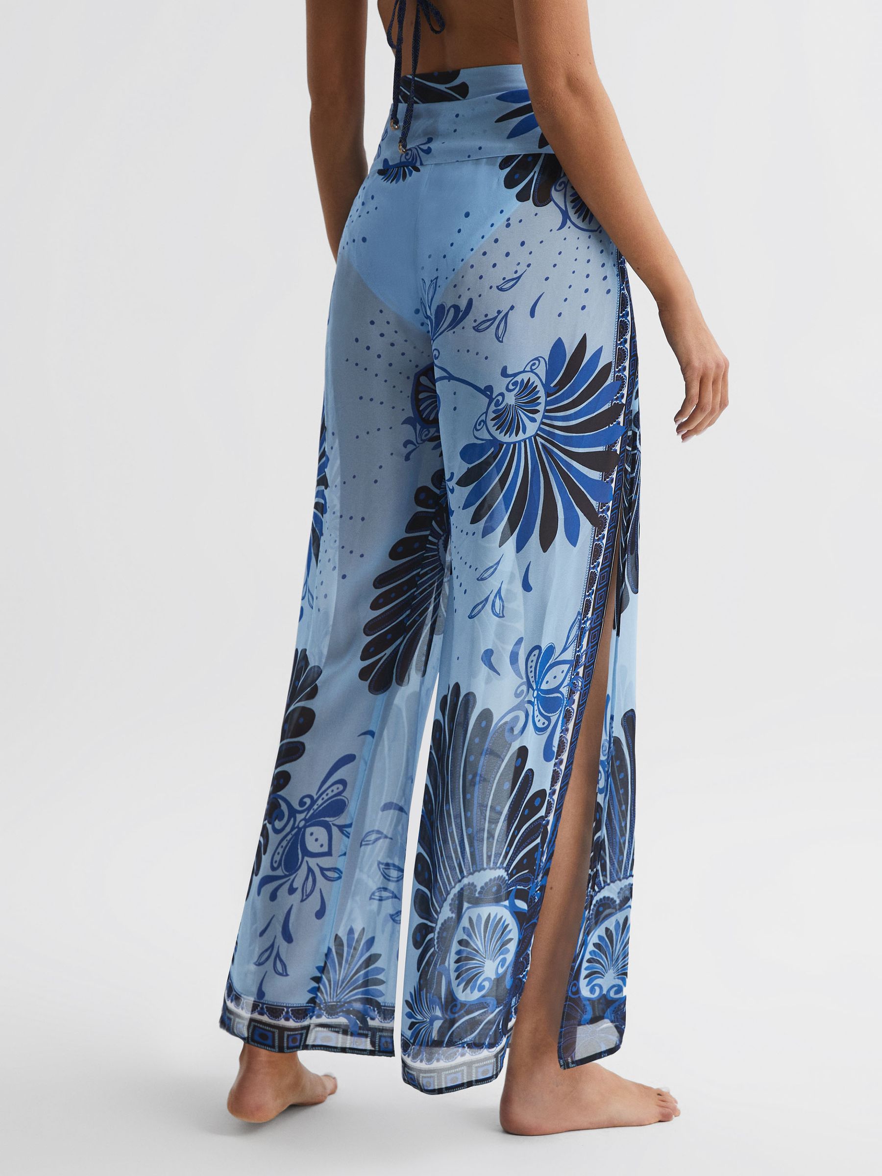 Sheer Wide Leg Trousers in Blue Print - Image 5 of 5