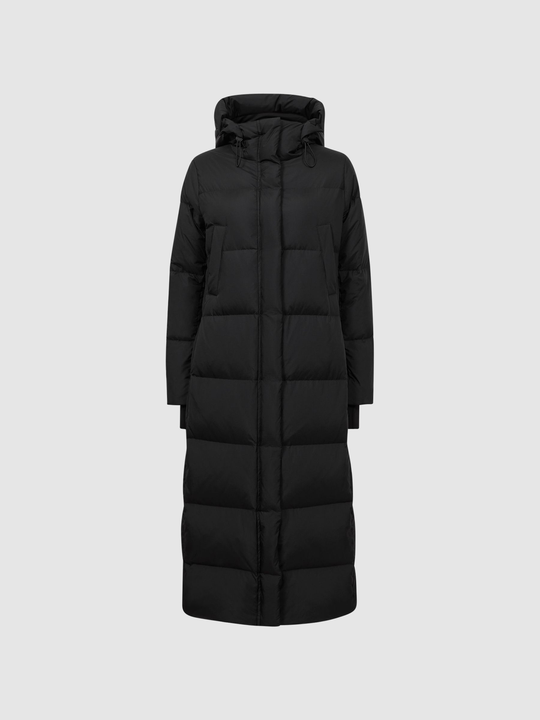 Longline Hooded Puffer Coat in Black - Image 2 of 5