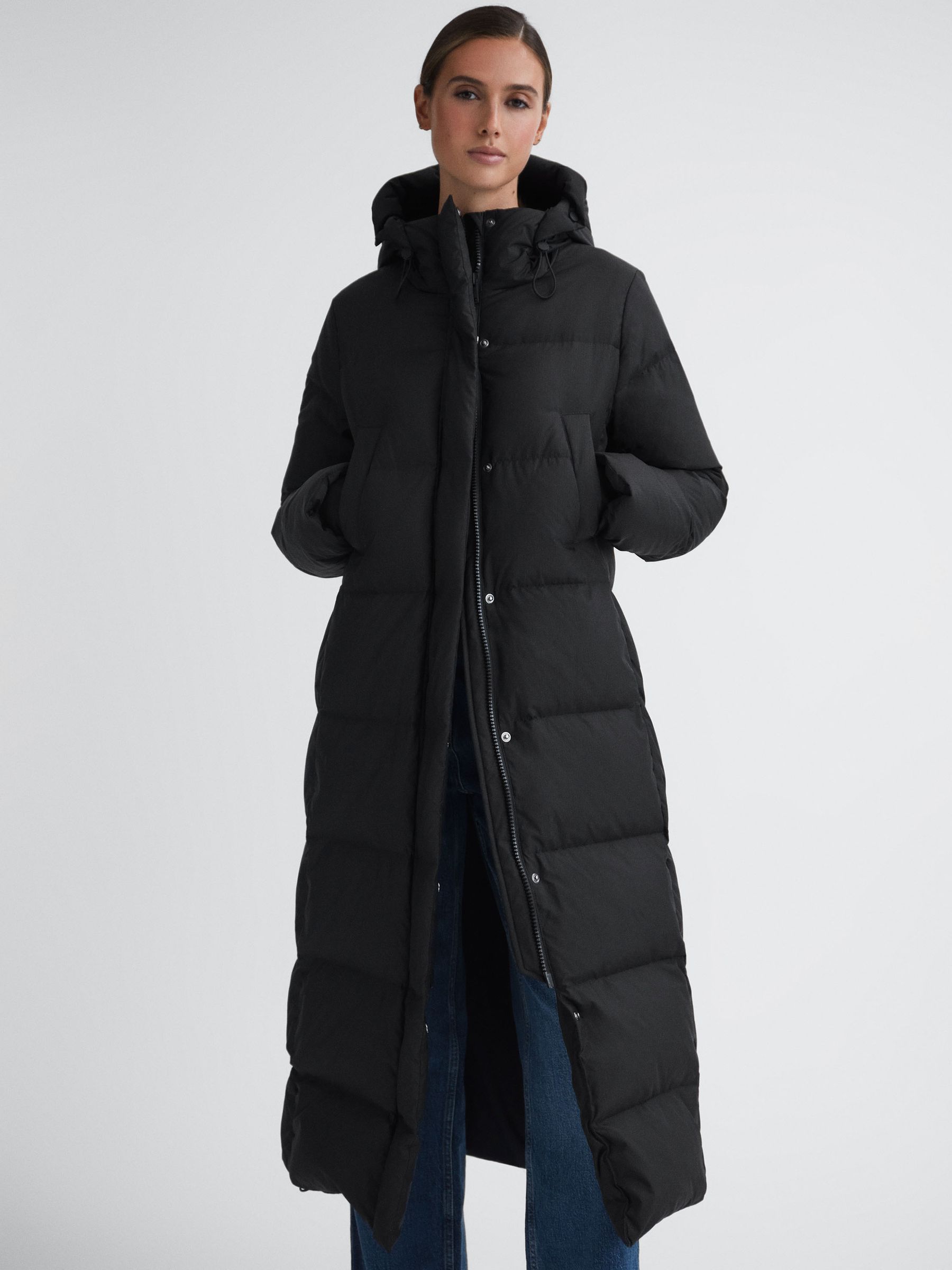 Longline Hooded Puffer Coat in Black - Image 4 of 5