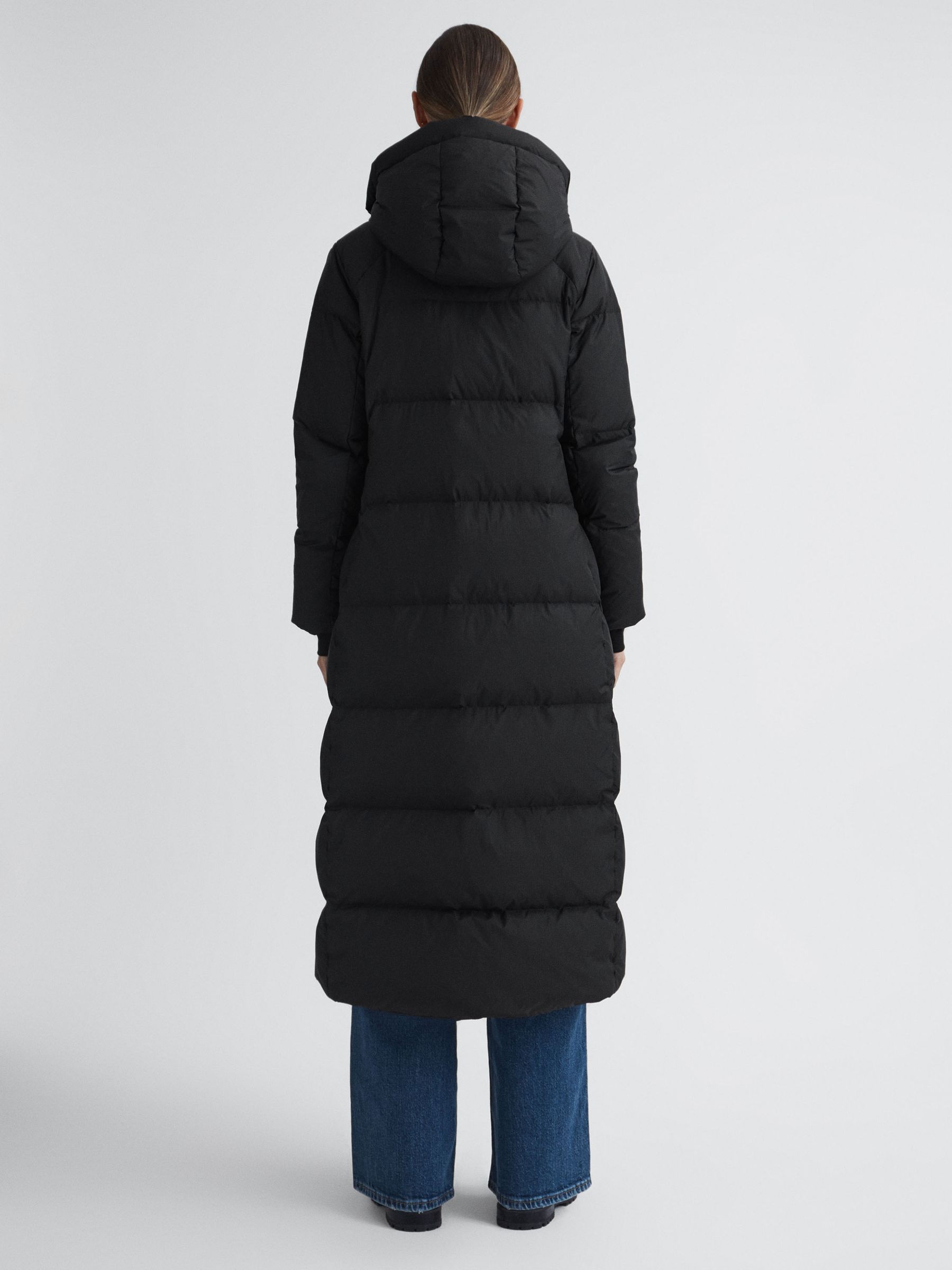 Longline Hooded Puffer Coat in Black - Image 5 of 5