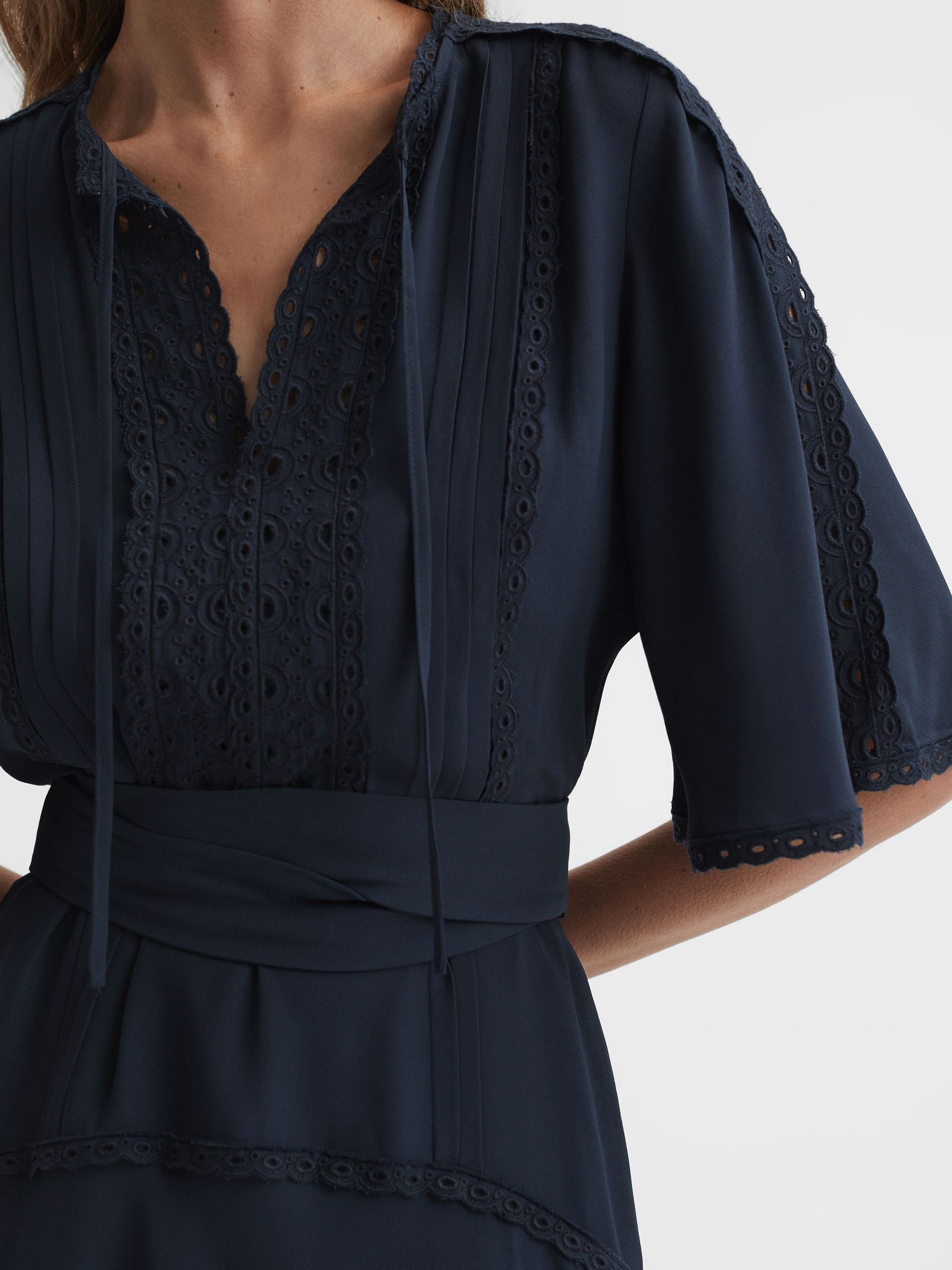 High Neck Lace Mini Dress in Navy - Image 3 of 5