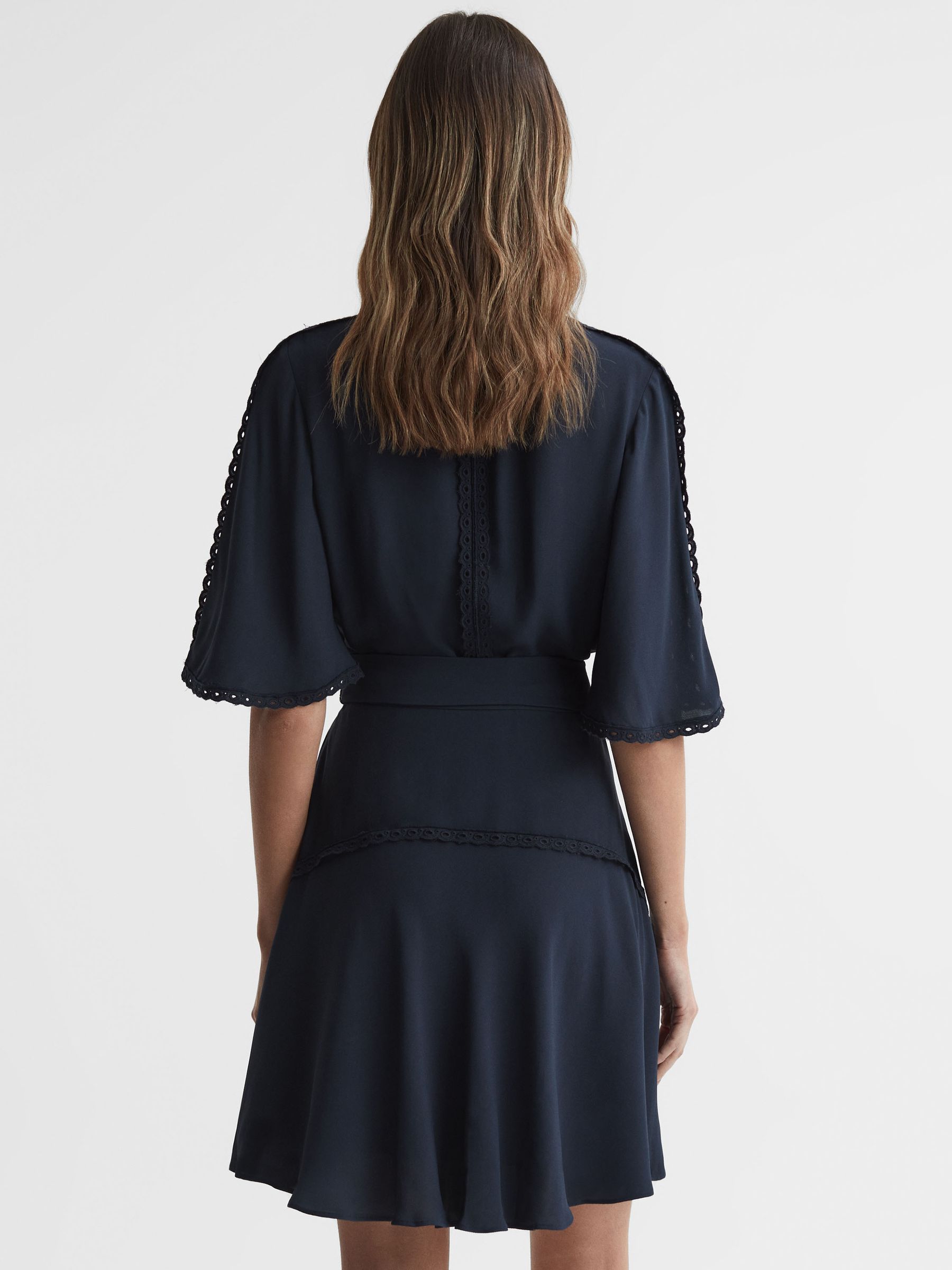 High Neck Lace Mini Dress in Navy - Image 5 of 5