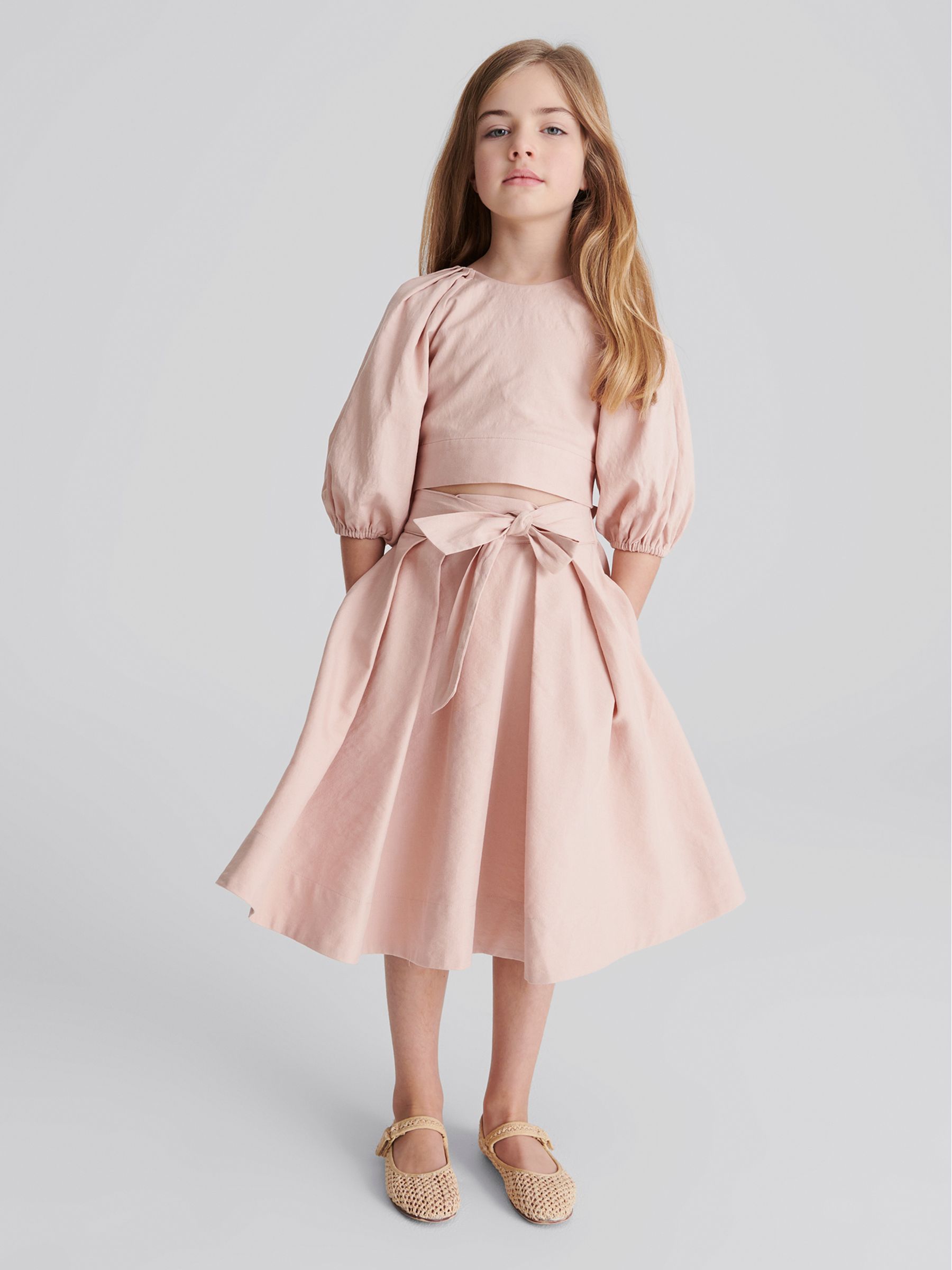 Tie Front Linen Midi Skirt in Pink - Image 1 of 9