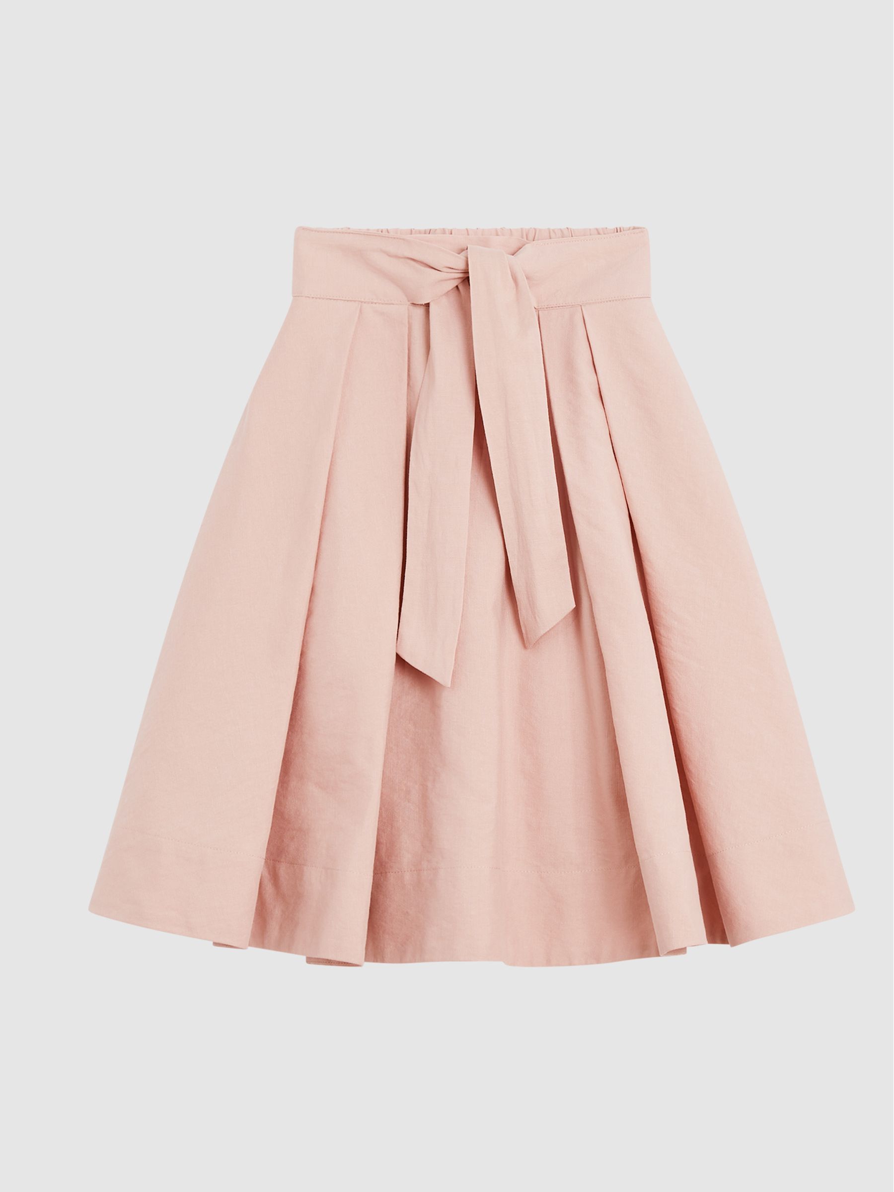 Tie Front Linen Midi Skirt in Pink - Image 2 of 9