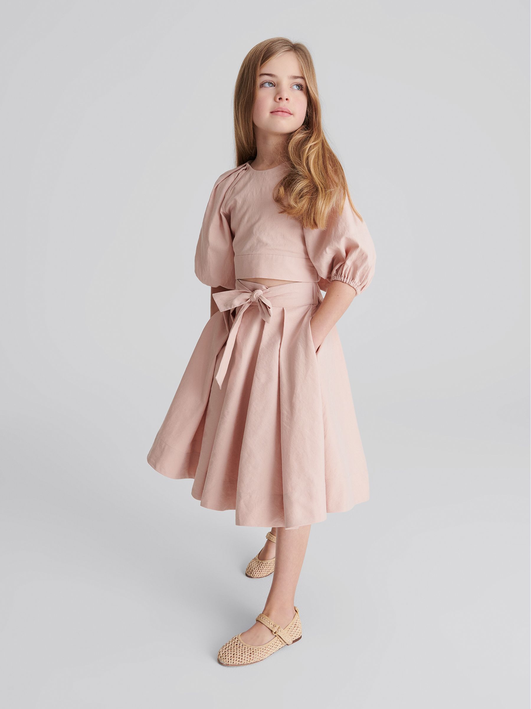 Tie Front Linen Midi Skirt in Pink - Image 3 of 9