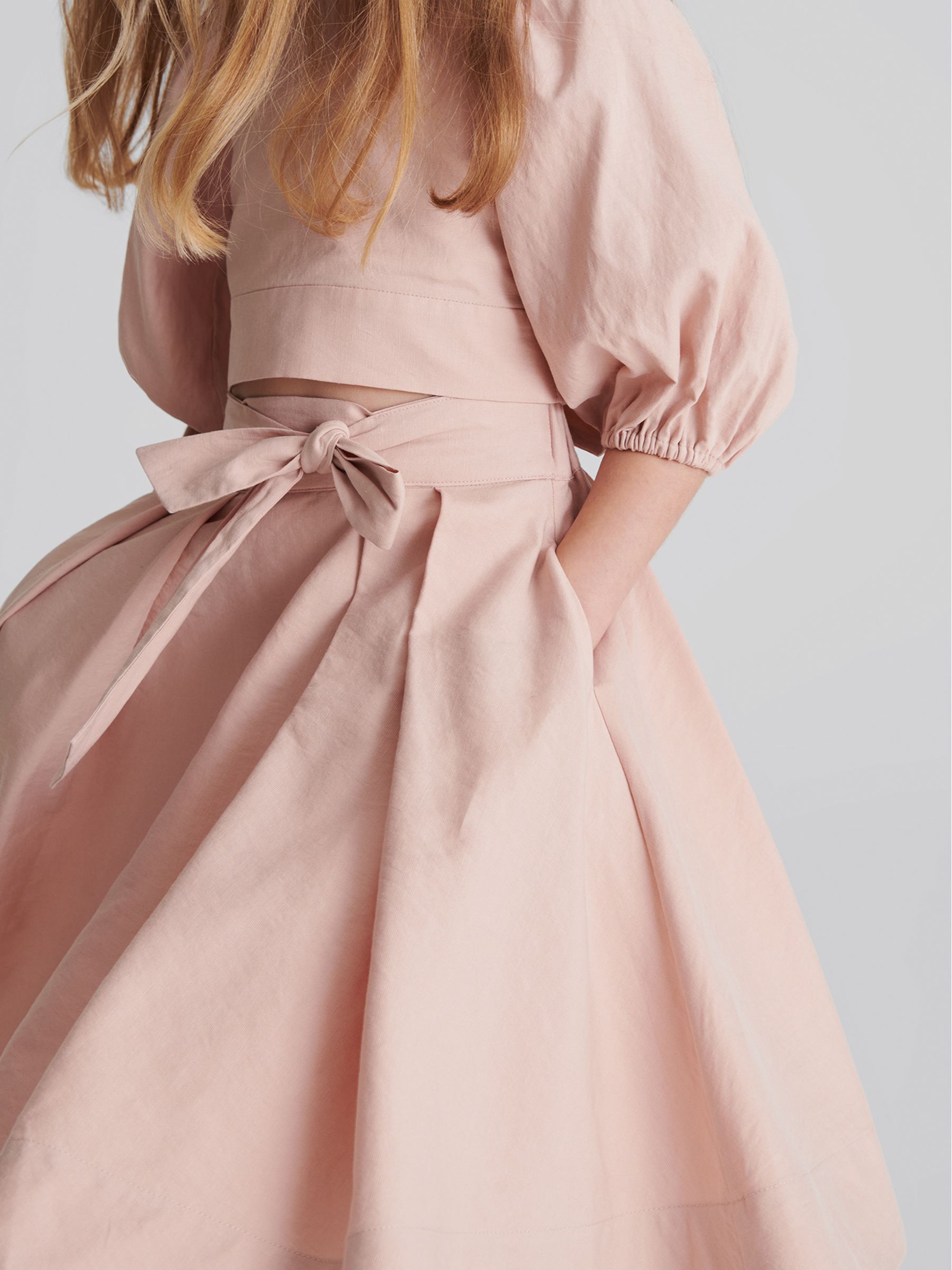 Tie Front Linen Midi Skirt in Pink - Image 4 of 9