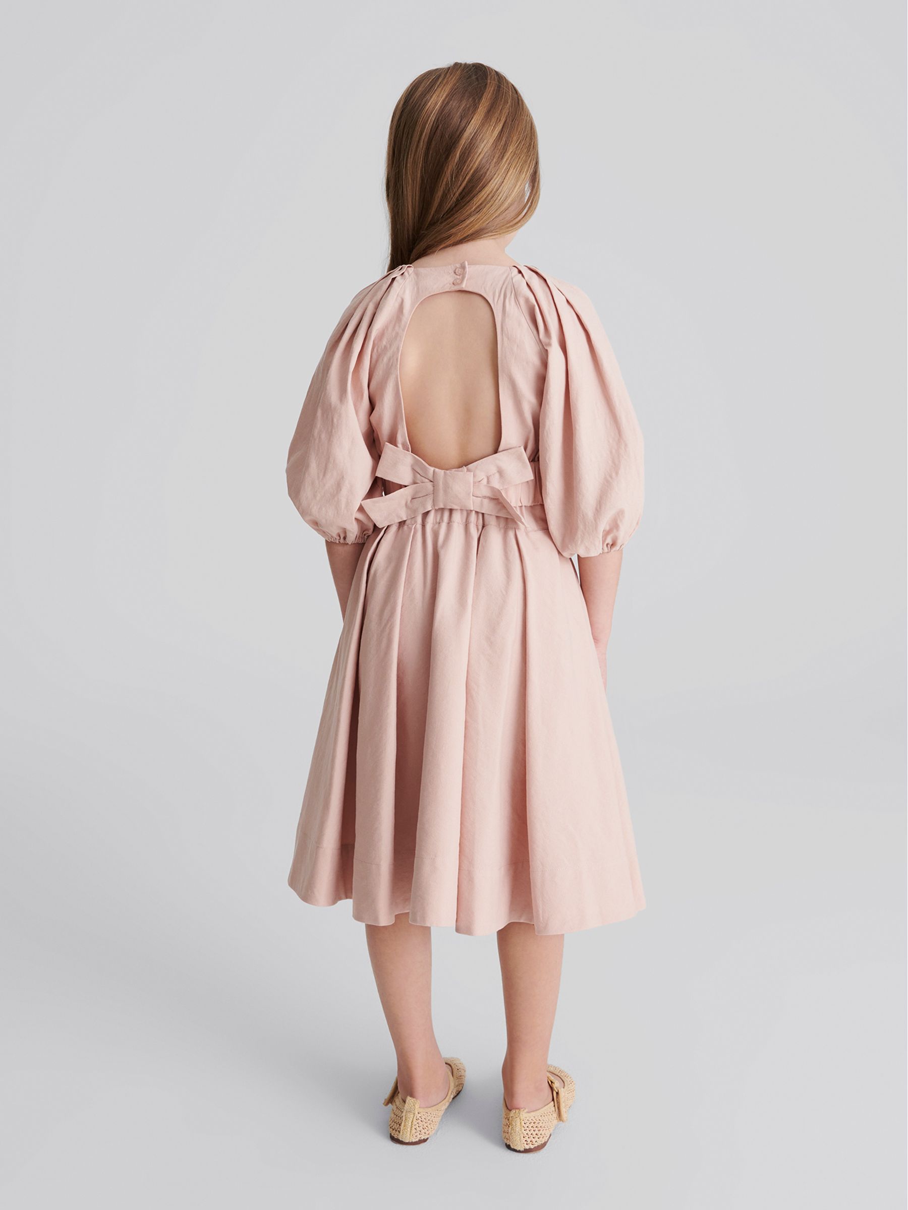 Tie Front Linen Midi Skirt in Pink - Image 5 of 9