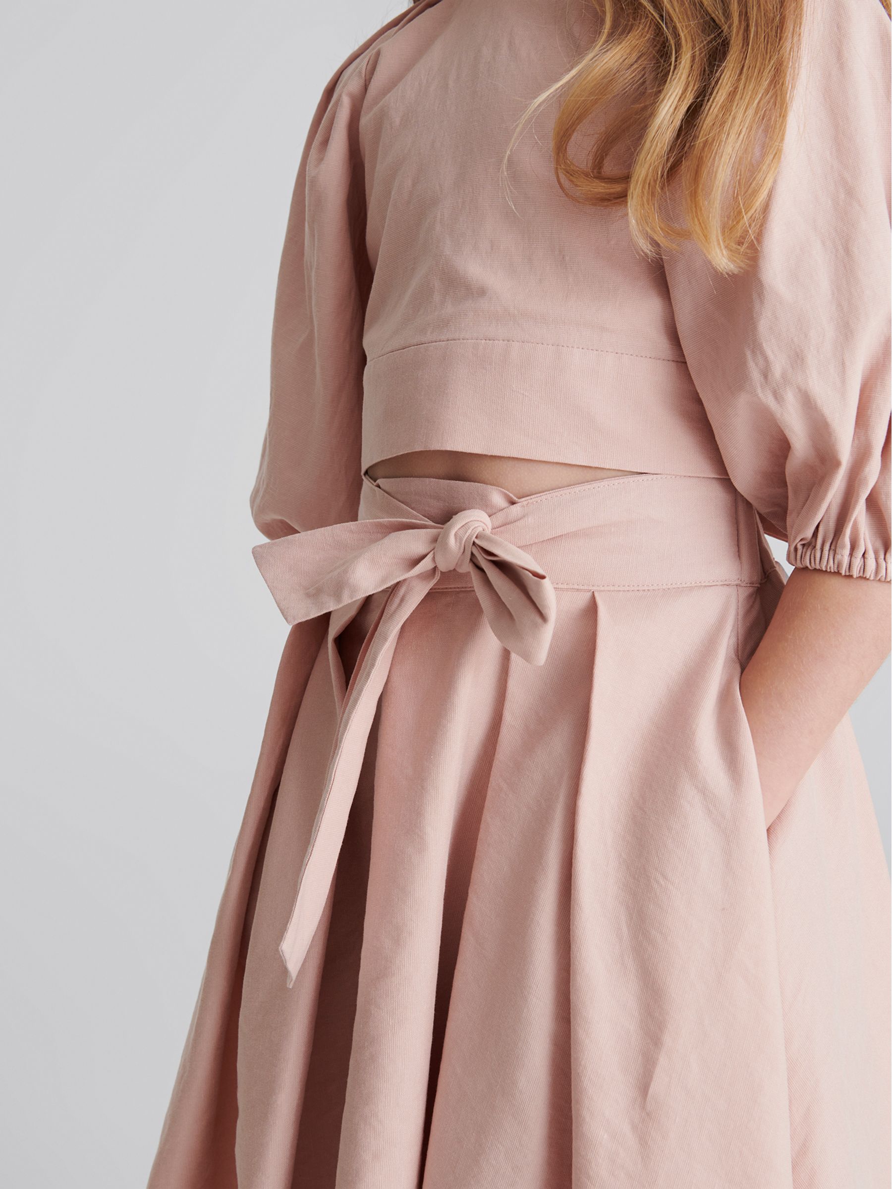 Tie Front Linen Midi Skirt in Pink - Image 6 of 9