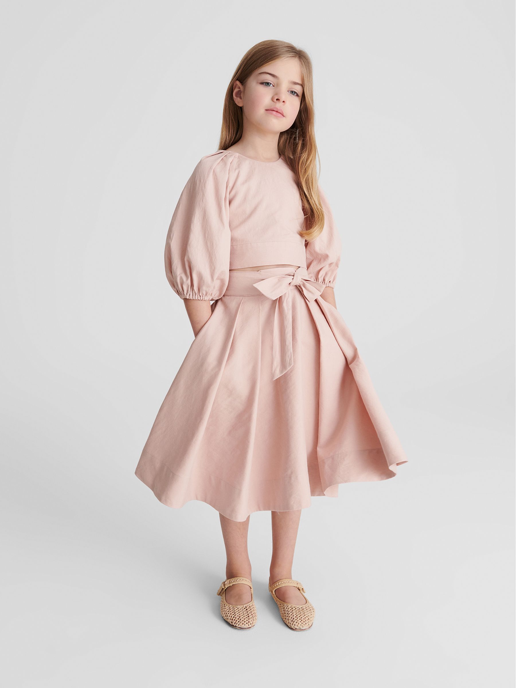 Tie Front Linen Midi Skirt in Pink - Image 8 of 9
