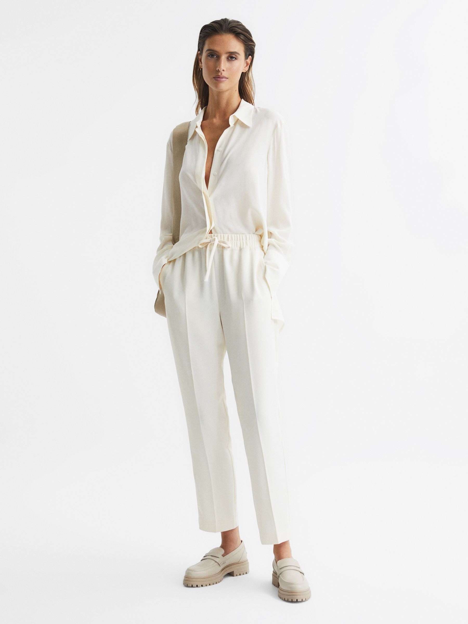 Pull On Trousers in Cream - Image 1 of 6