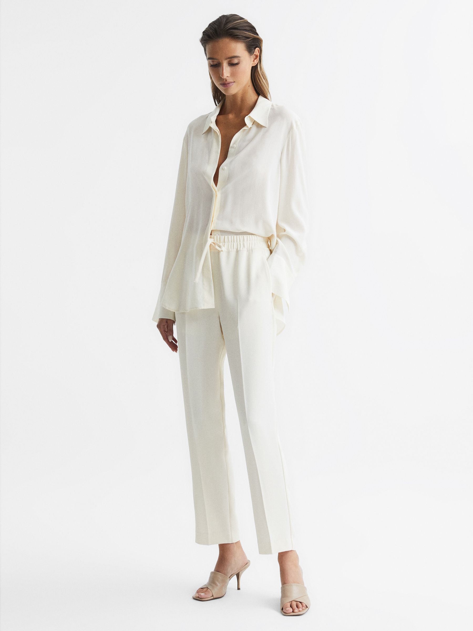 Pull On Trousers in Cream - Image 3 of 6
