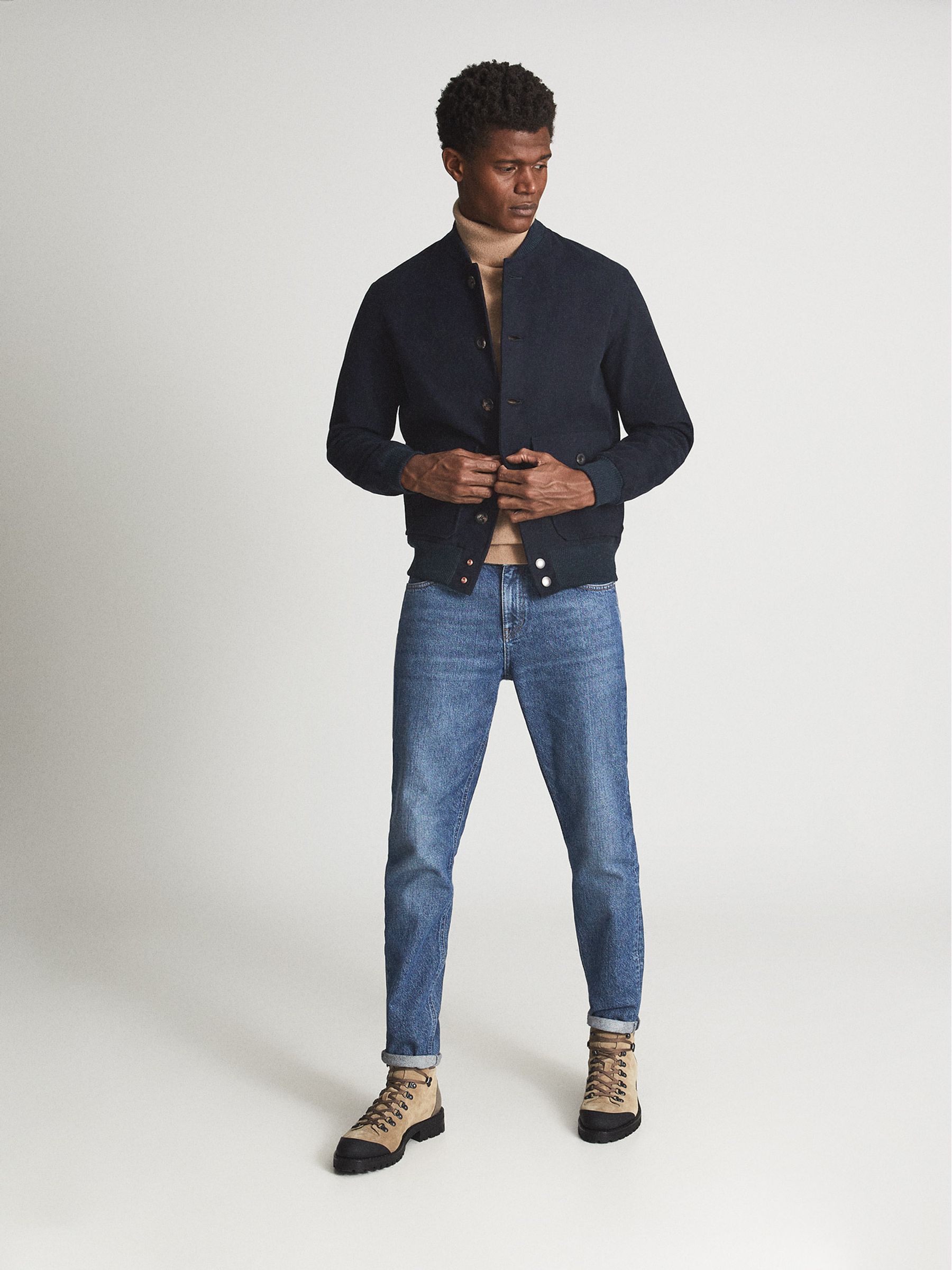 Reiss Private White V.c. Bomber Jacket in Navy | REISS