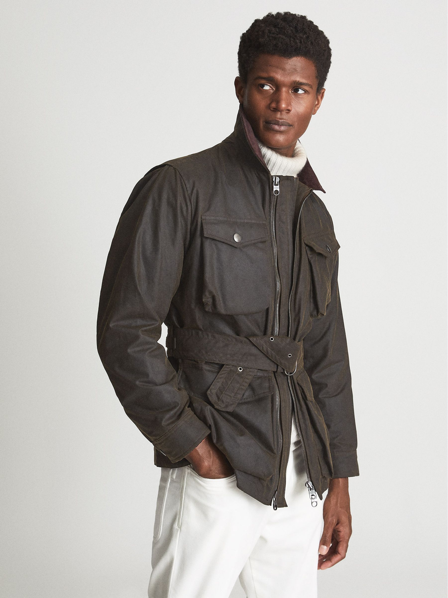 Private White V.C. Waxed Jacket in Khaki - Image 1 of 7