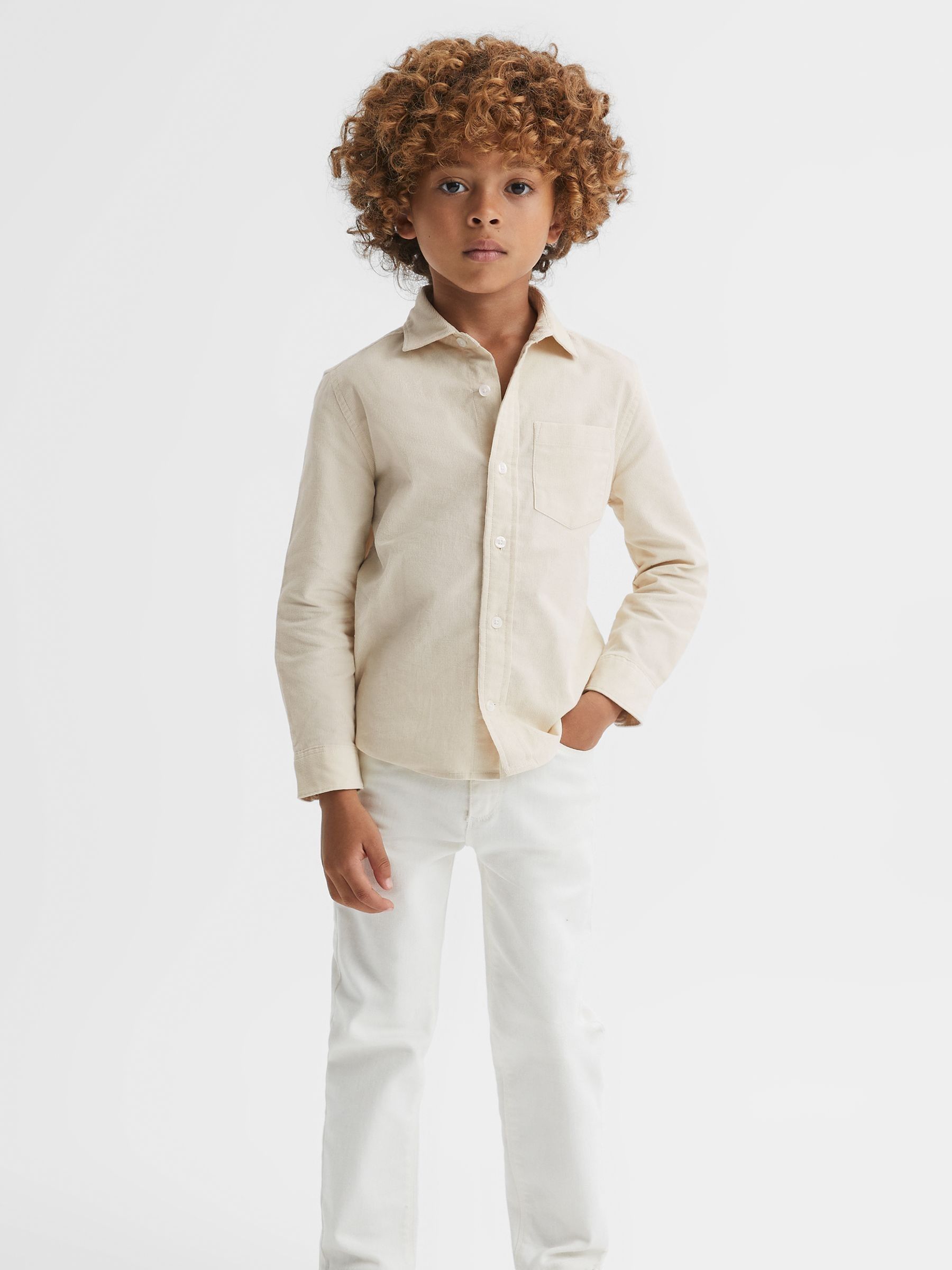 3-9 yrs Corduroy Cutaway Collar Shirt in White - Image 3 of 7