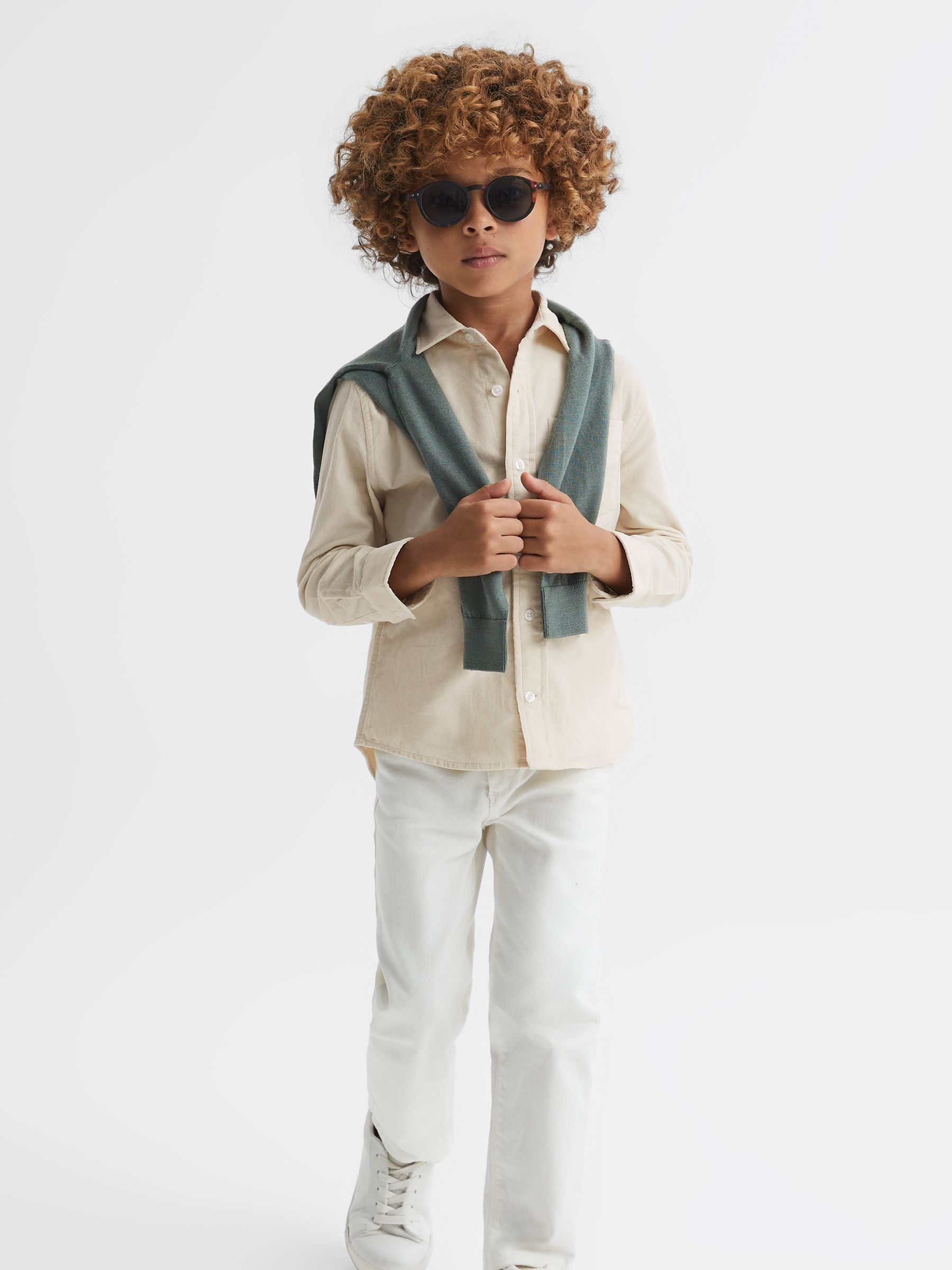 3-9 yrs Corduroy Cutaway Collar Shirt in White - Image 6 of 7