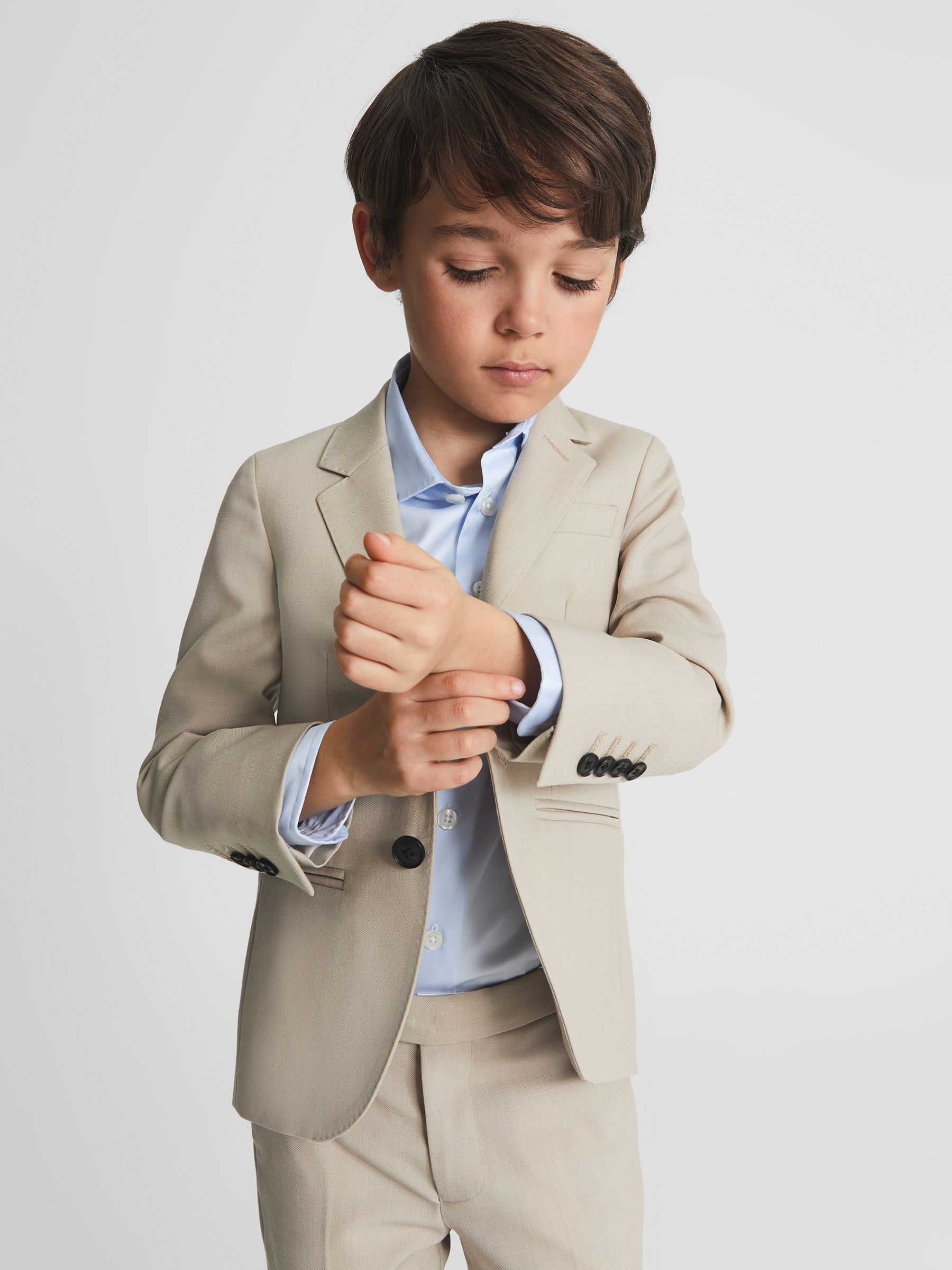 Single Breasted Wool Blazer in Stone - Image 4 of 6