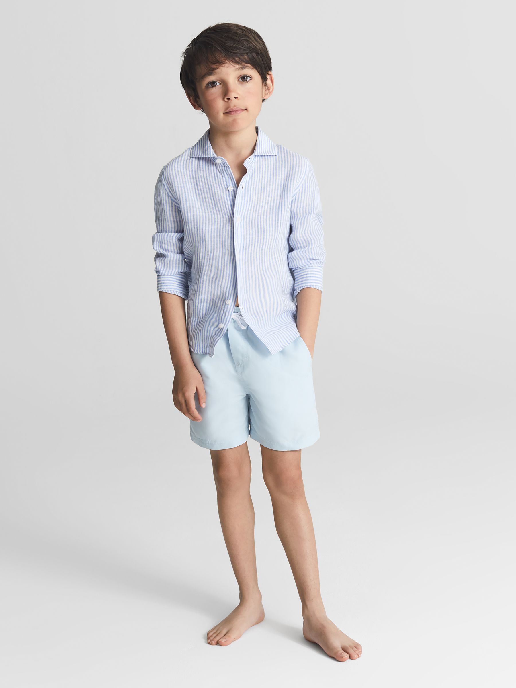 Plain Drawstring Swim Shorts in Soft Blue - Image 1 of 6