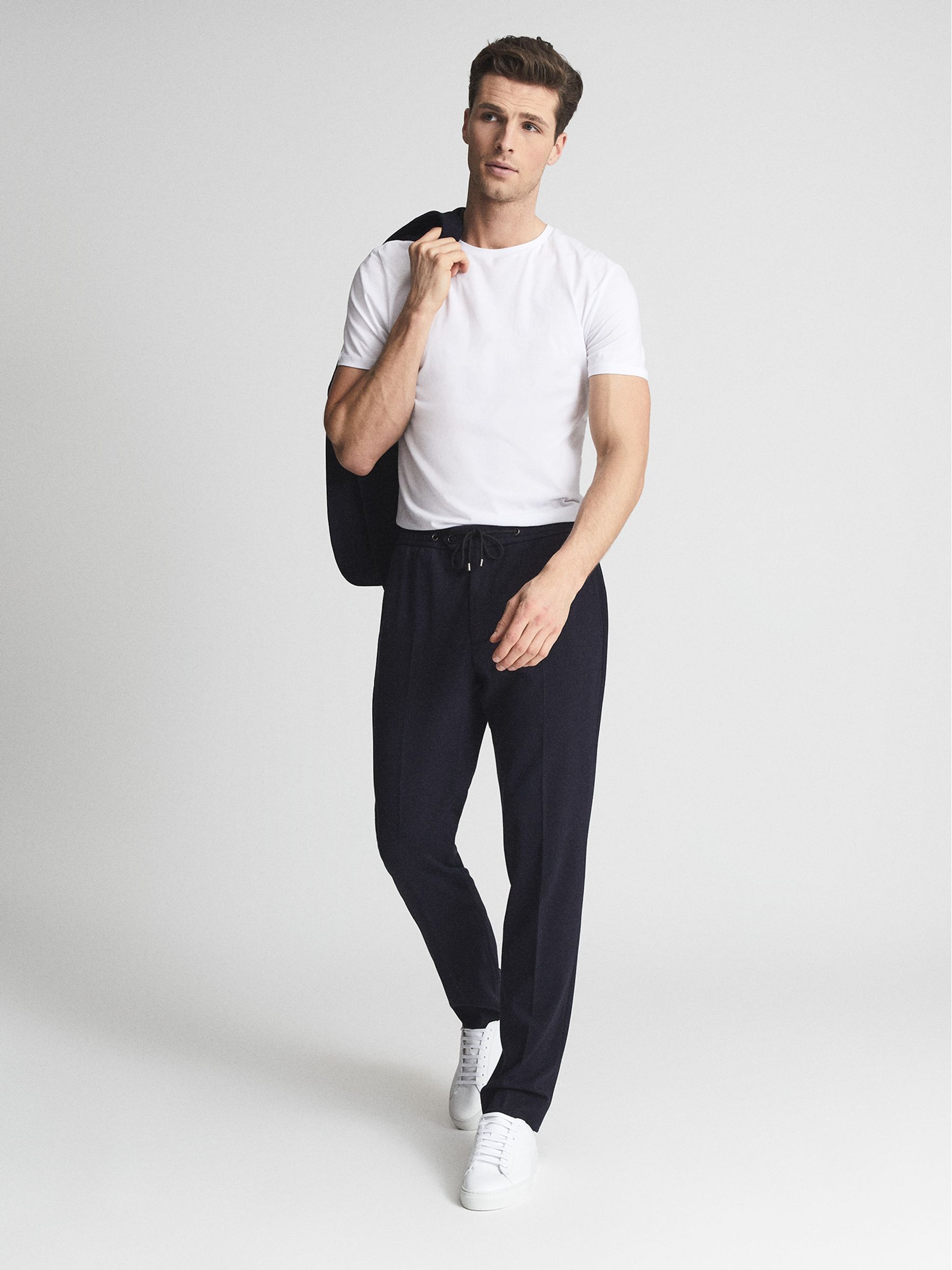 Slim Fit Jersey Stretch Trousers in Navy - Image 1 of 6