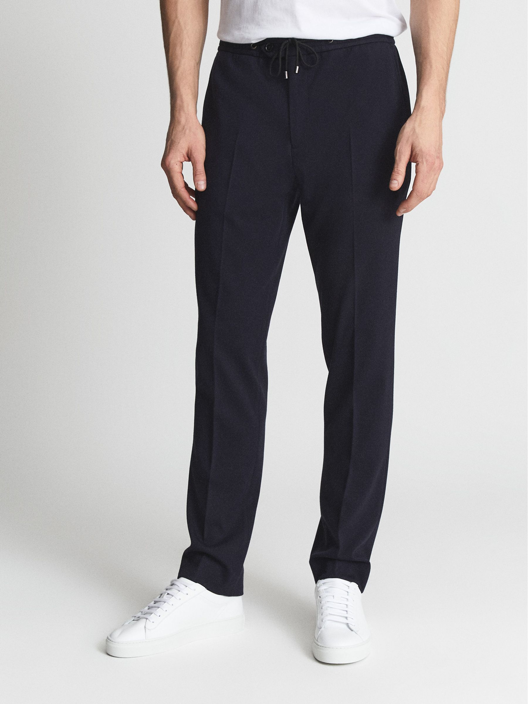Slim Fit Jersey Stretch Trousers in Navy - Image 3 of 6