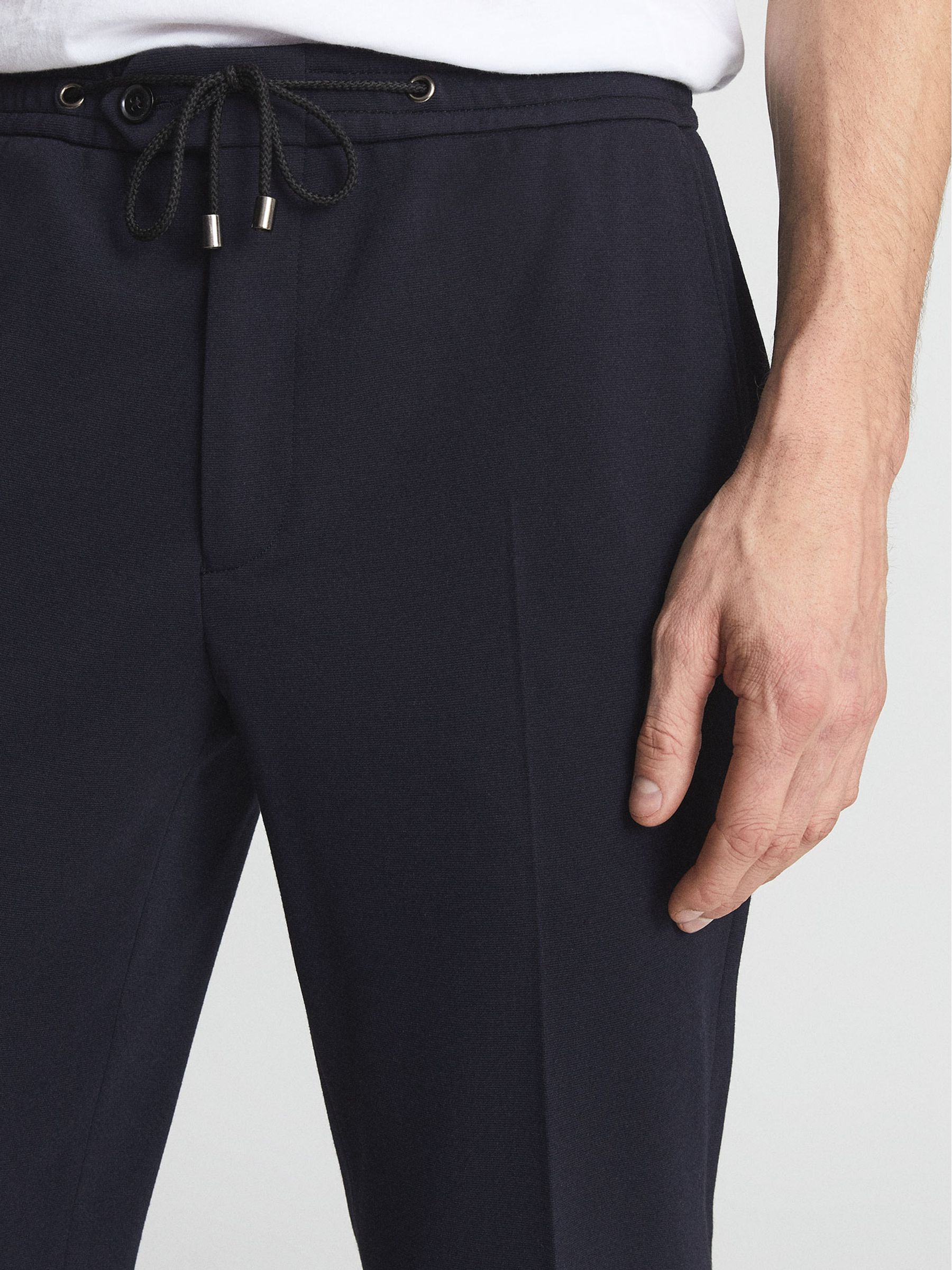 Slim Fit Jersey Stretch Trousers in Navy - Image 4 of 6
