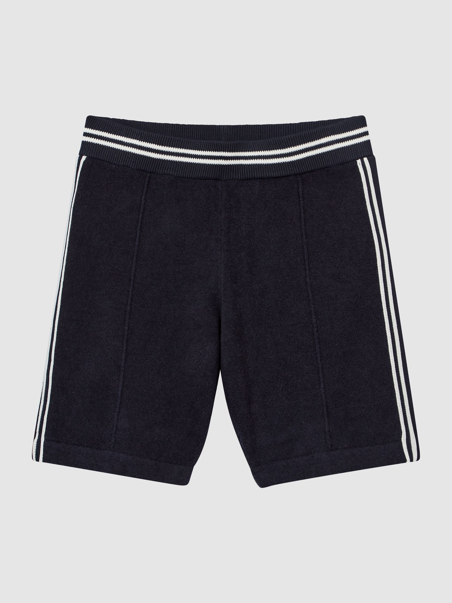Velour Side Stripe Shorts in Navy - Image 2 of 6
