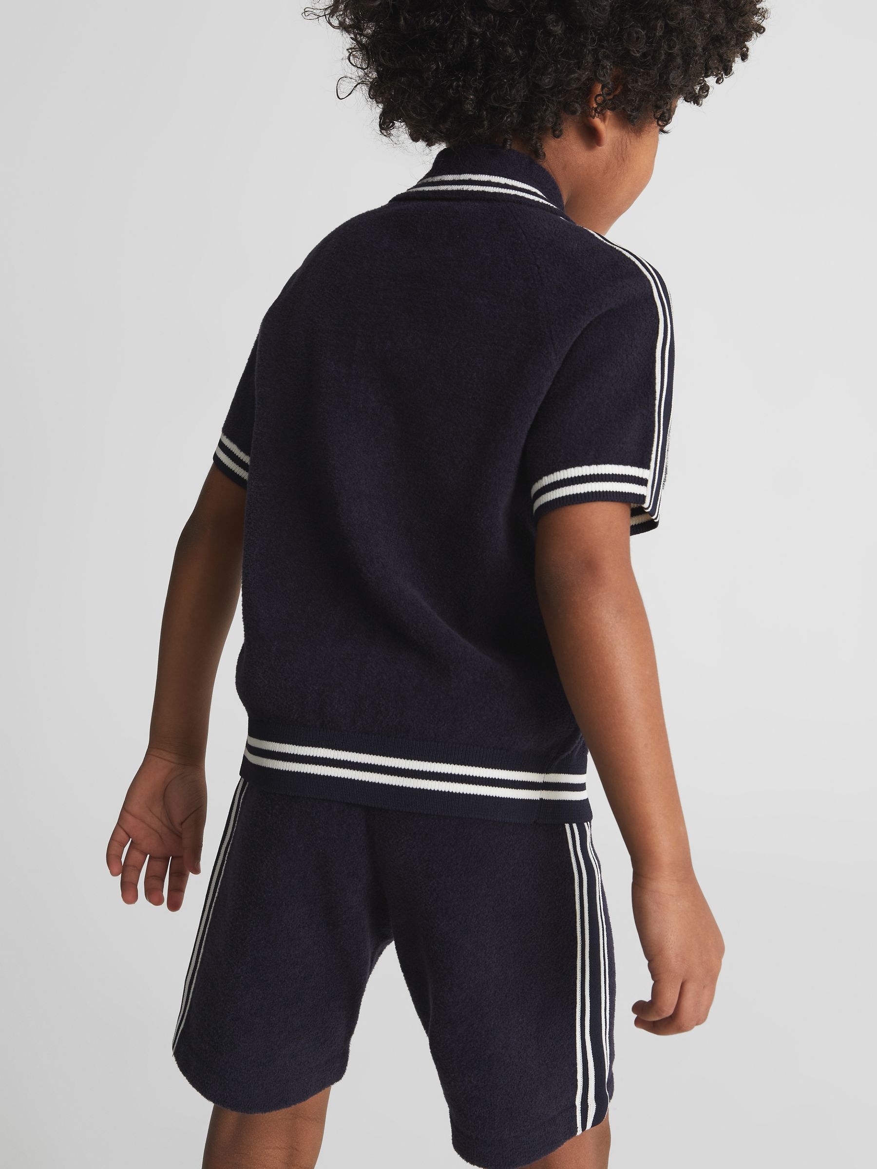 Velour Side Stripe Shorts in Navy - Image 5 of 6