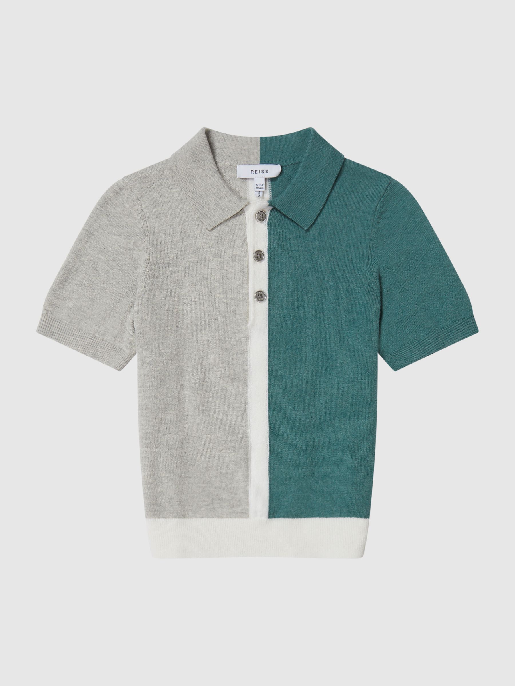 Colour Block Knitted Polo T-Shirt in Teal - Image 2 of 5 Colour Block Knitted Polo T-Shirt in Teal - Image 2 of 5