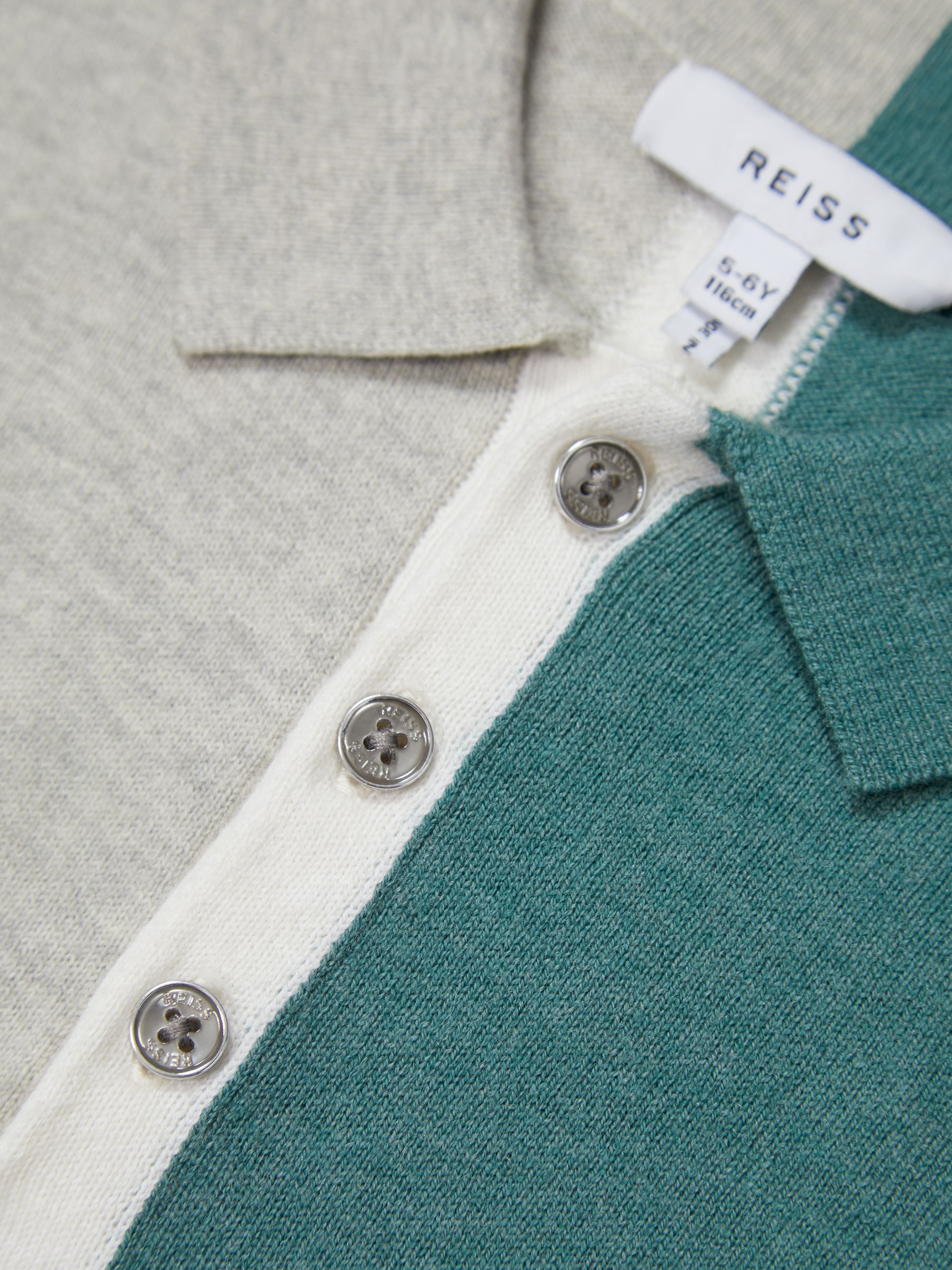 Colour Block Knitted Polo T-Shirt in Teal - Image 5 of 5