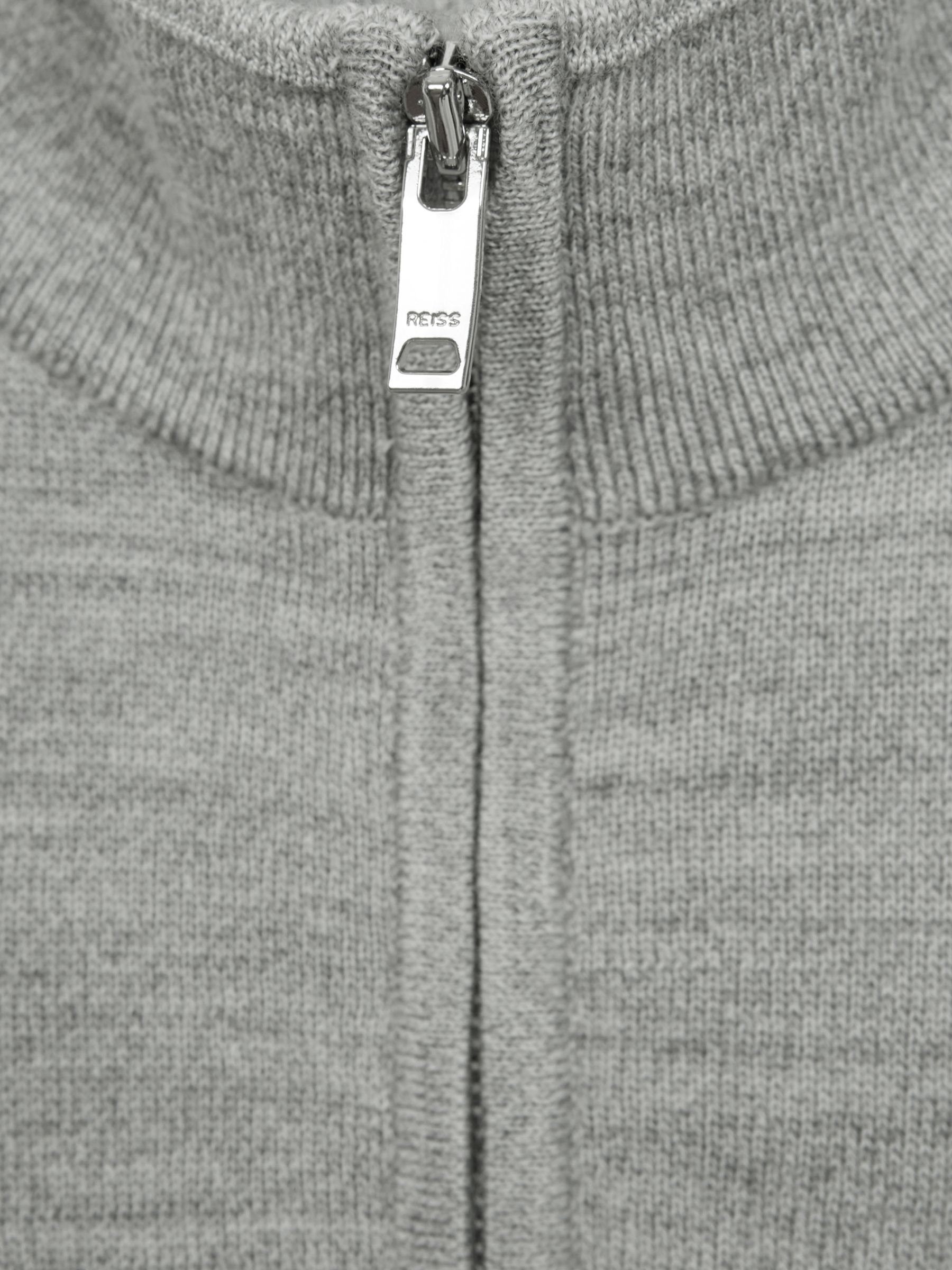 Slim Fit Merino Wool Zip Neck Jumper in Soft Grey Melange - Image 6 of 6