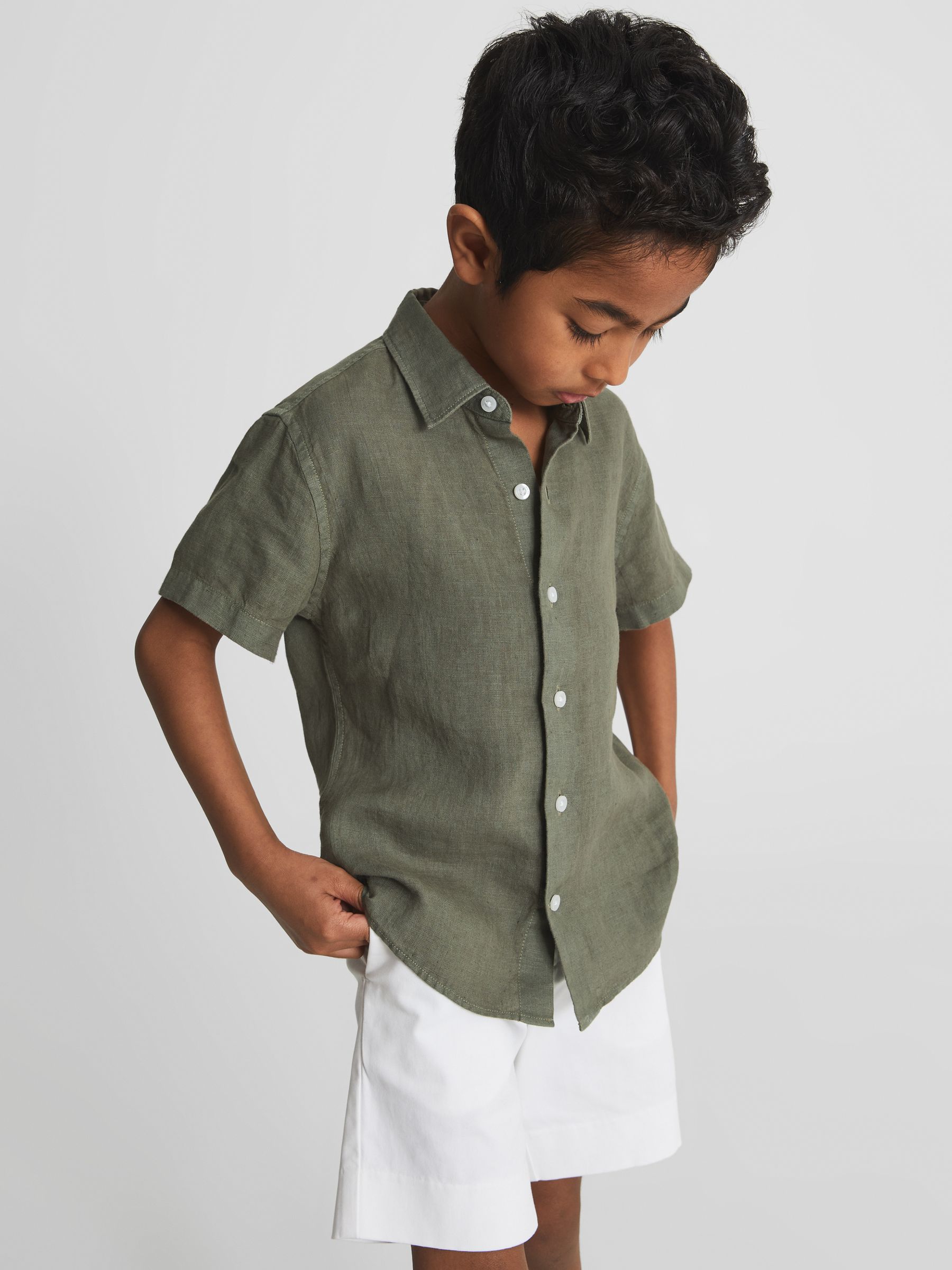 Short Sleeve Linen Shirt in Sage - Image 1 of 5