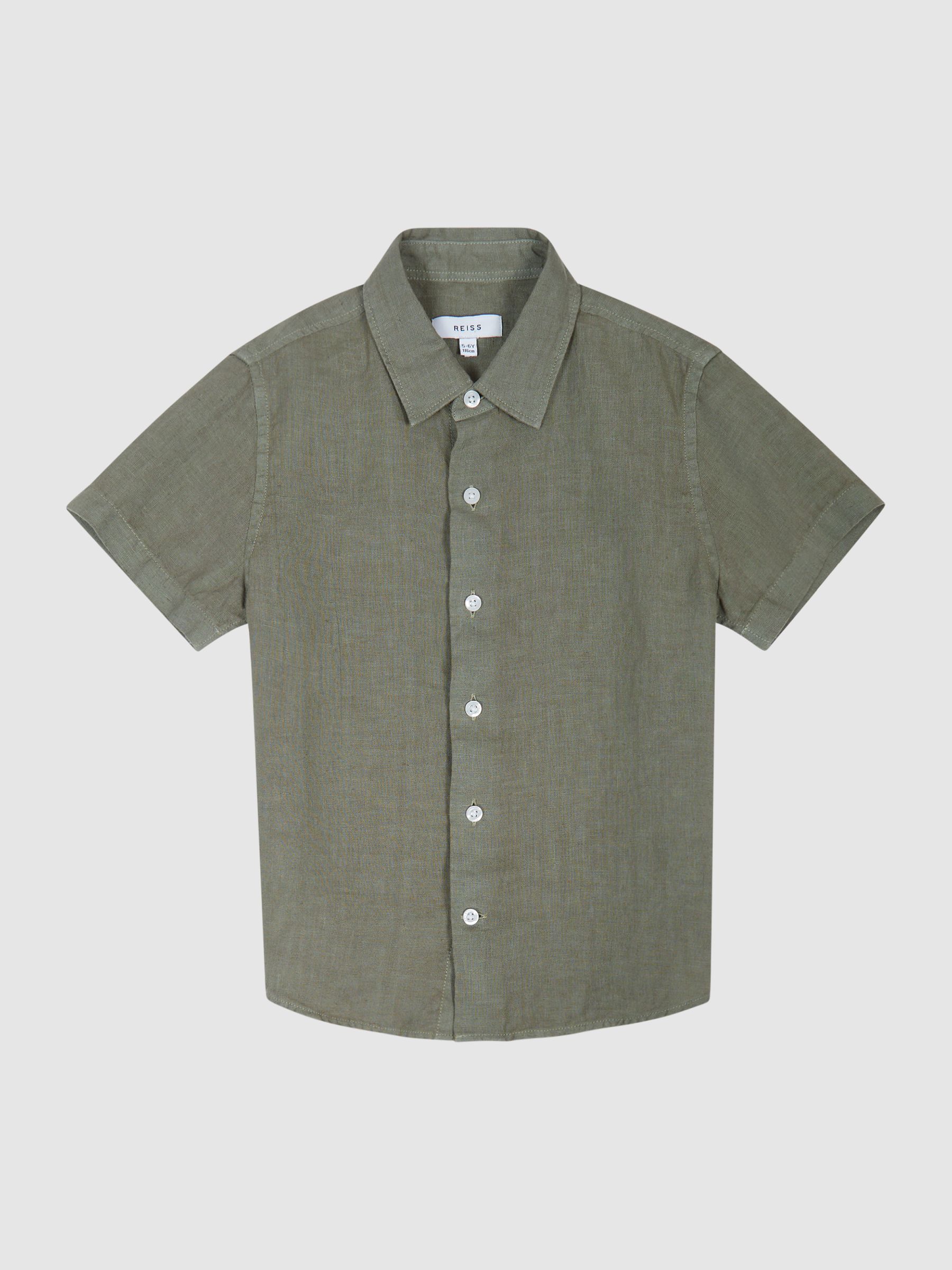 Short Sleeve Linen Shirt in Sage - Image 2 of 5 Short Sleeve Linen Shirt in Sage - Image 2 of 5