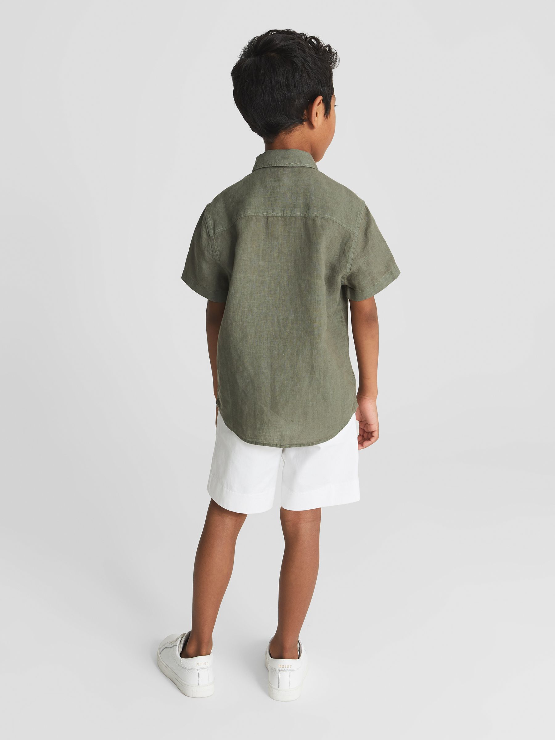 Short Sleeve Linen Shirt in Sage - Image 4 of 5