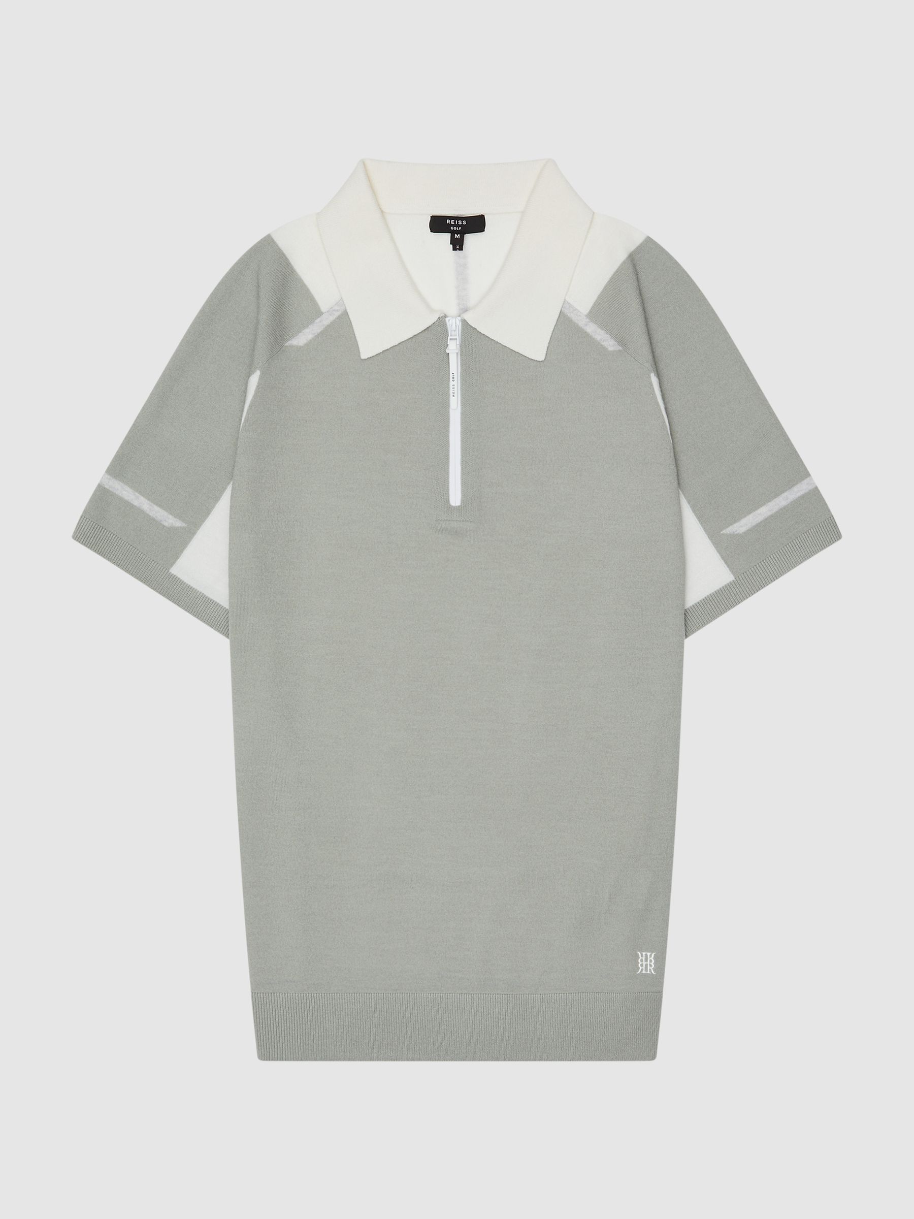 Colourblock Mercerised Short Sleeve Polo in Sage/Ecru - Image 2 of 7