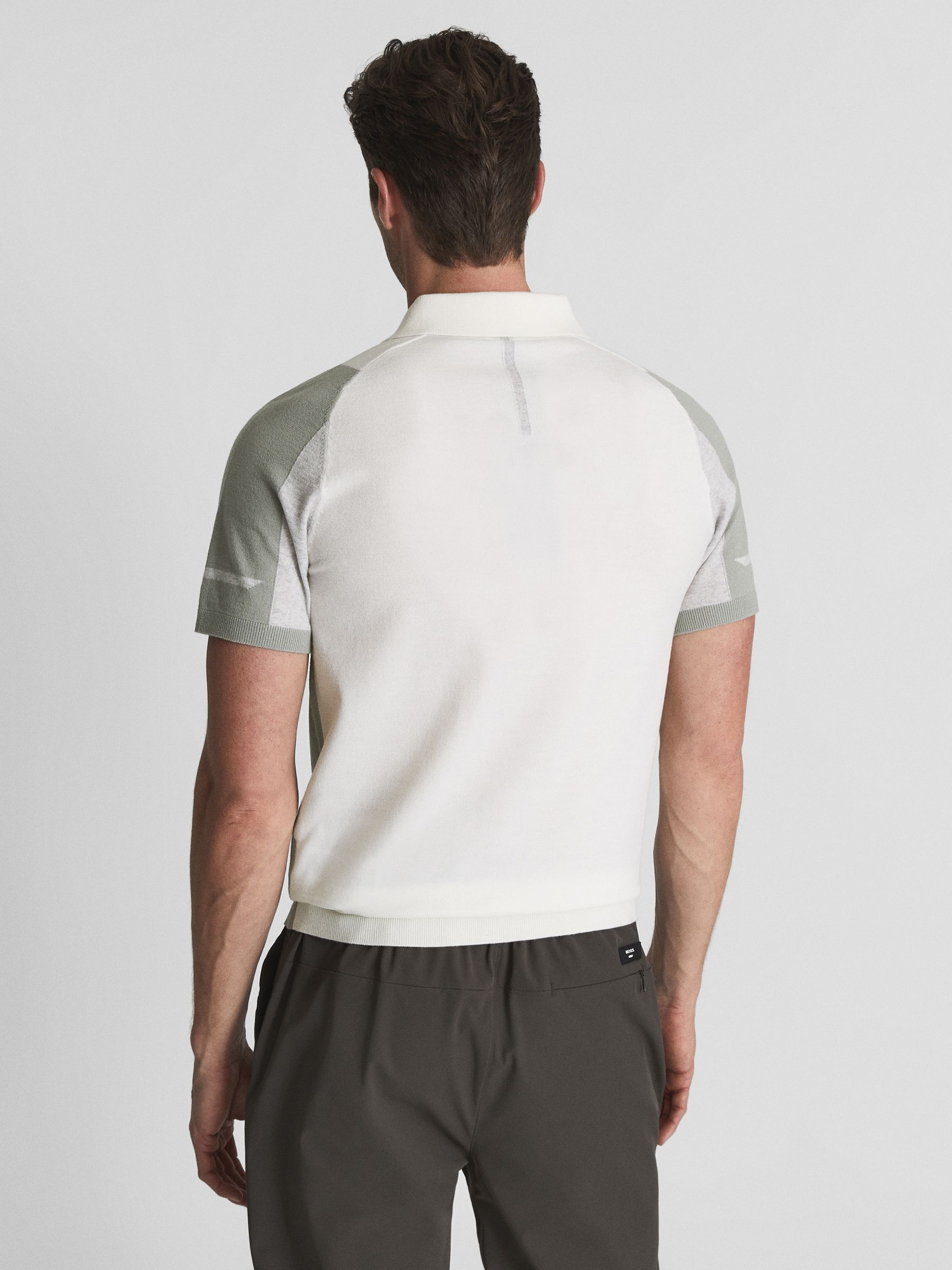 Colourblock Mercerised Short Sleeve Polo in Sage/Ecru - Image 5 of 7