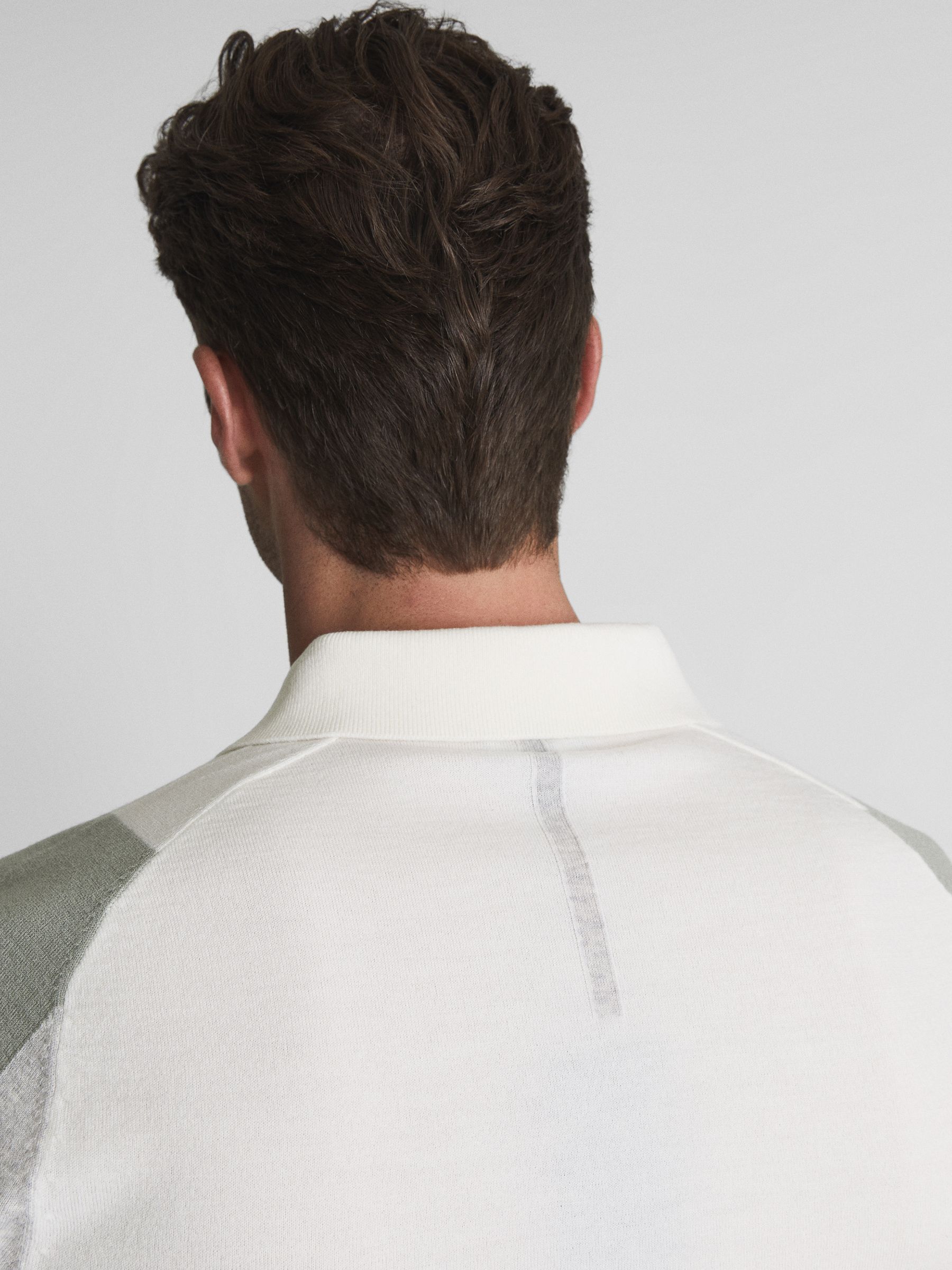 Colourblock Mercerised Short Sleeve Polo in Sage/Ecru - Image 7 of 7