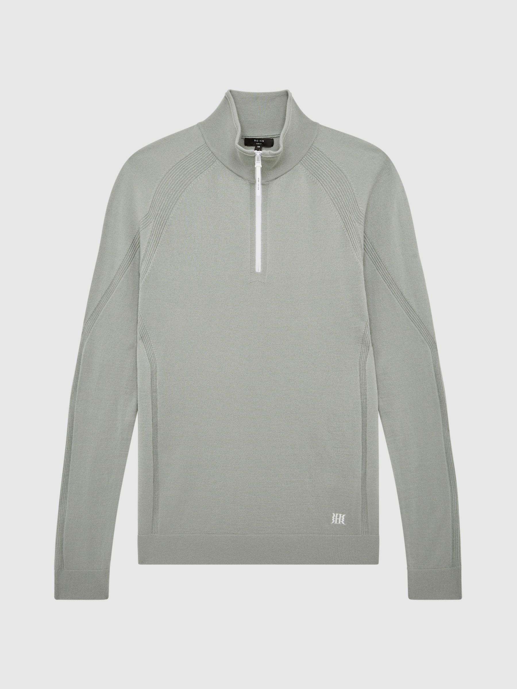 Golf Stretch Merino Zip Neck Jumper in Sage - Image 2 of 6 Golf Stretch Merino Zip Neck Jumper in Sage - Image 2 of 6