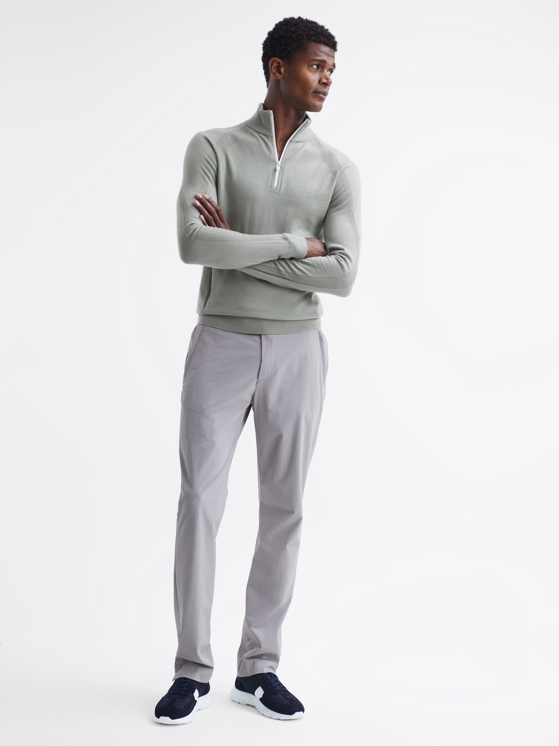 Golf Stretch Merino Zip Neck Jumper in Sage - Image 3 of 6