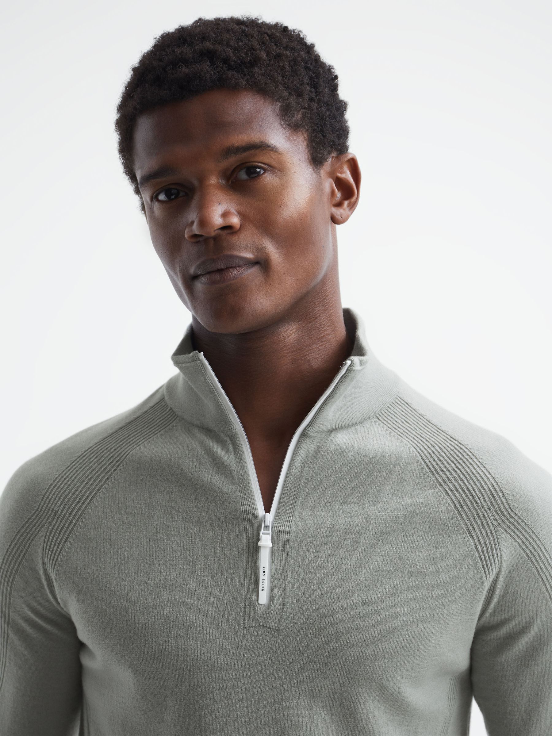 Golf Stretch Merino Zip Neck Jumper in Sage - Image 4 of 6
