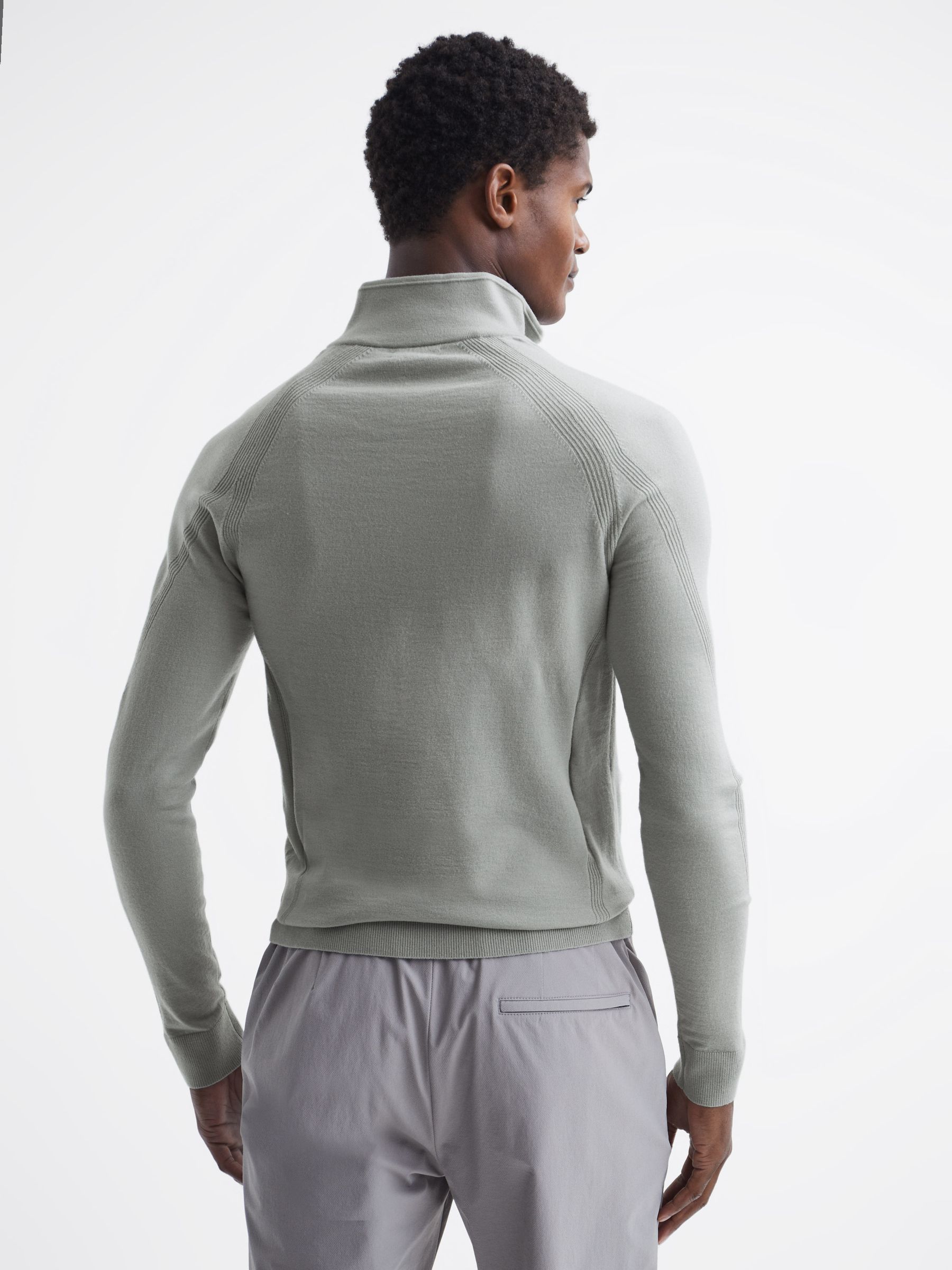 Golf Stretch Merino Zip Neck Jumper in Sage - Image 5 of 6
