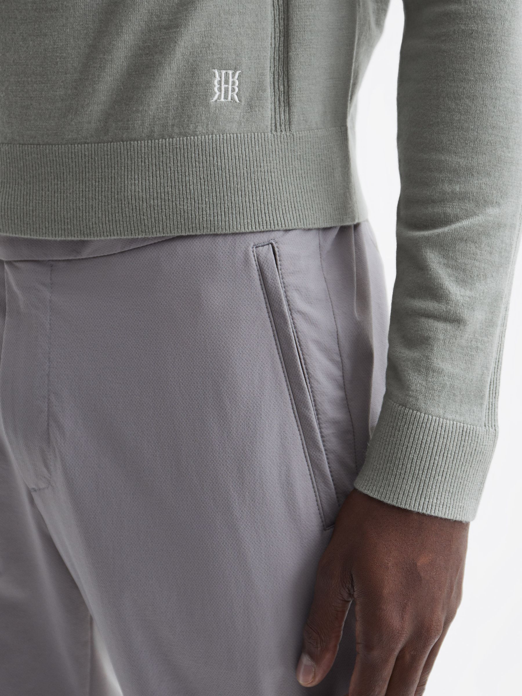 Golf Stretch Merino Zip Neck Jumper in Sage - Image 6 of 6