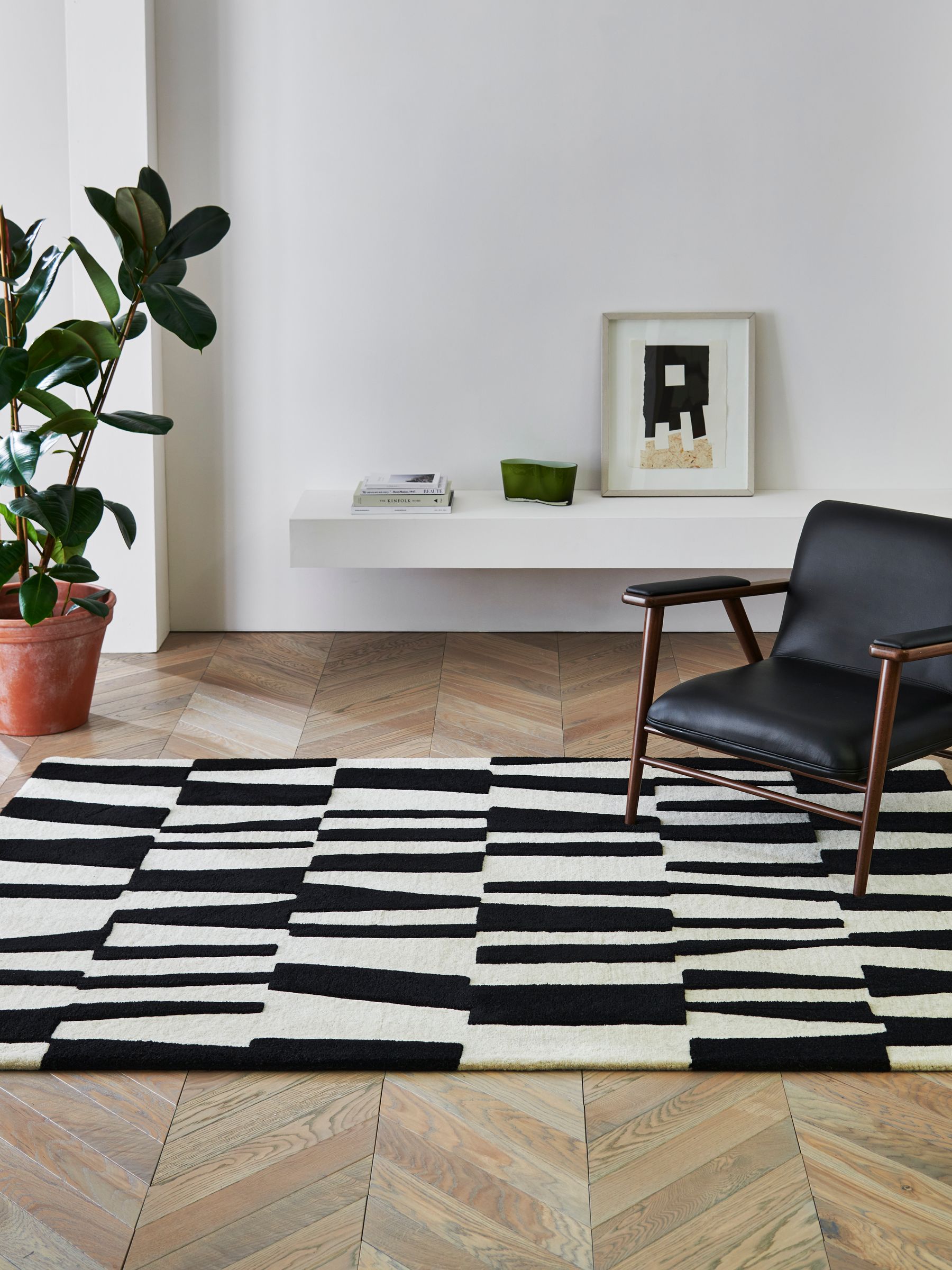 Jasper Conran London Black/White Papercut Carve Pile Wool Rug - Image 1 of 4