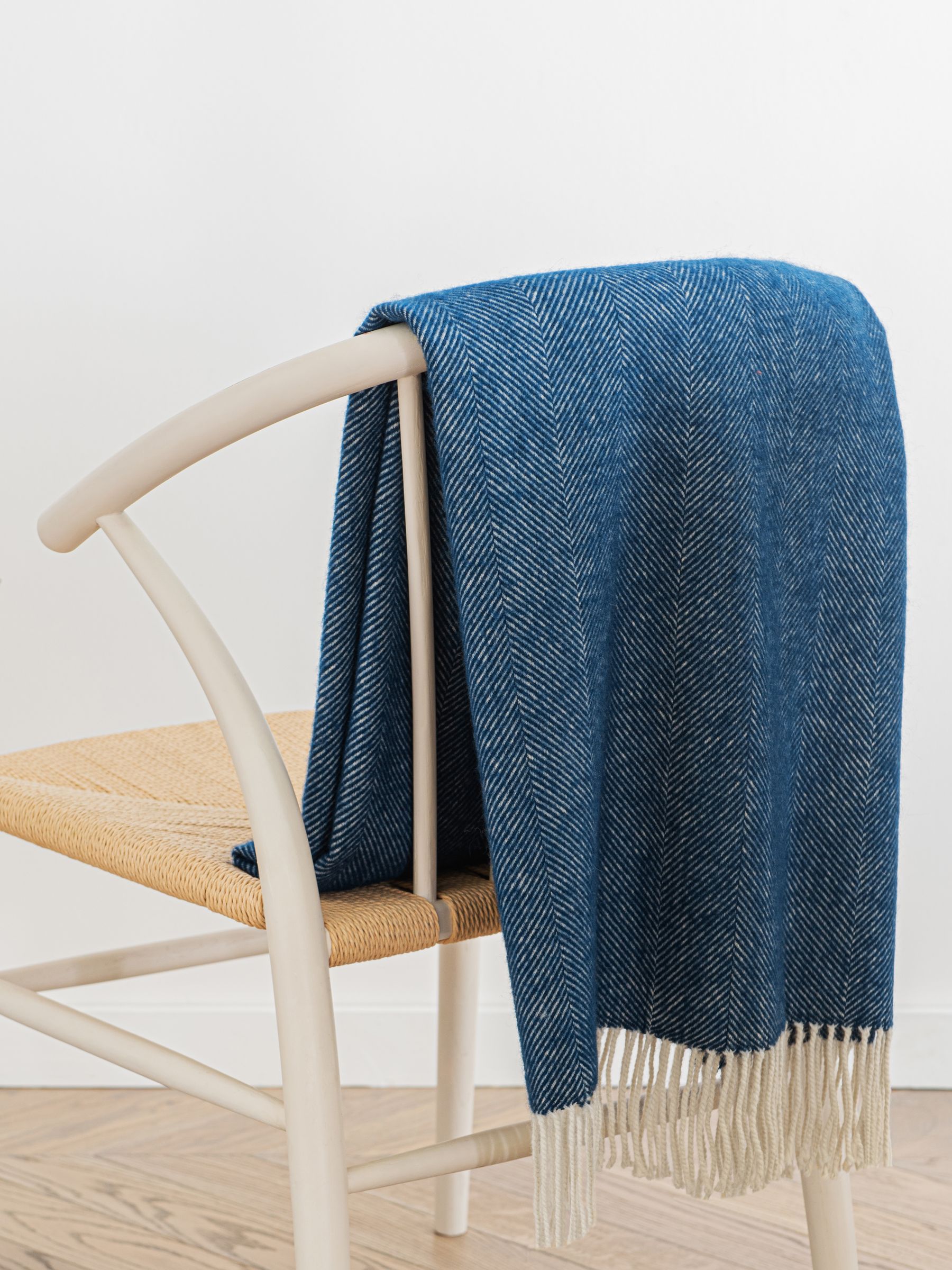 Jasper Conran London Blue Lambswool Herringbone Throw - Image 1 of 6
