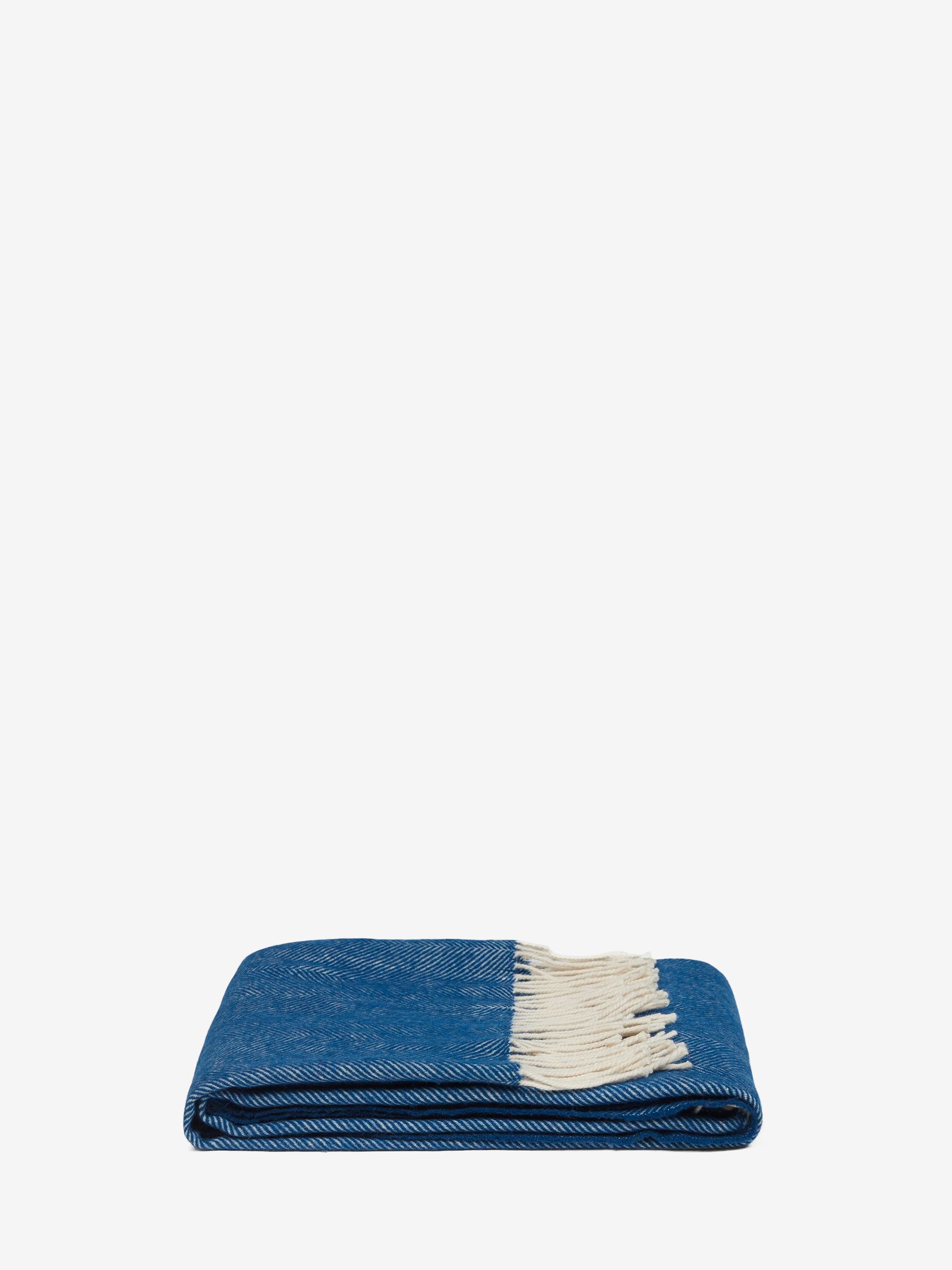 Jasper Conran London Blue Lambswool Herringbone Throw - Image 2 of 6