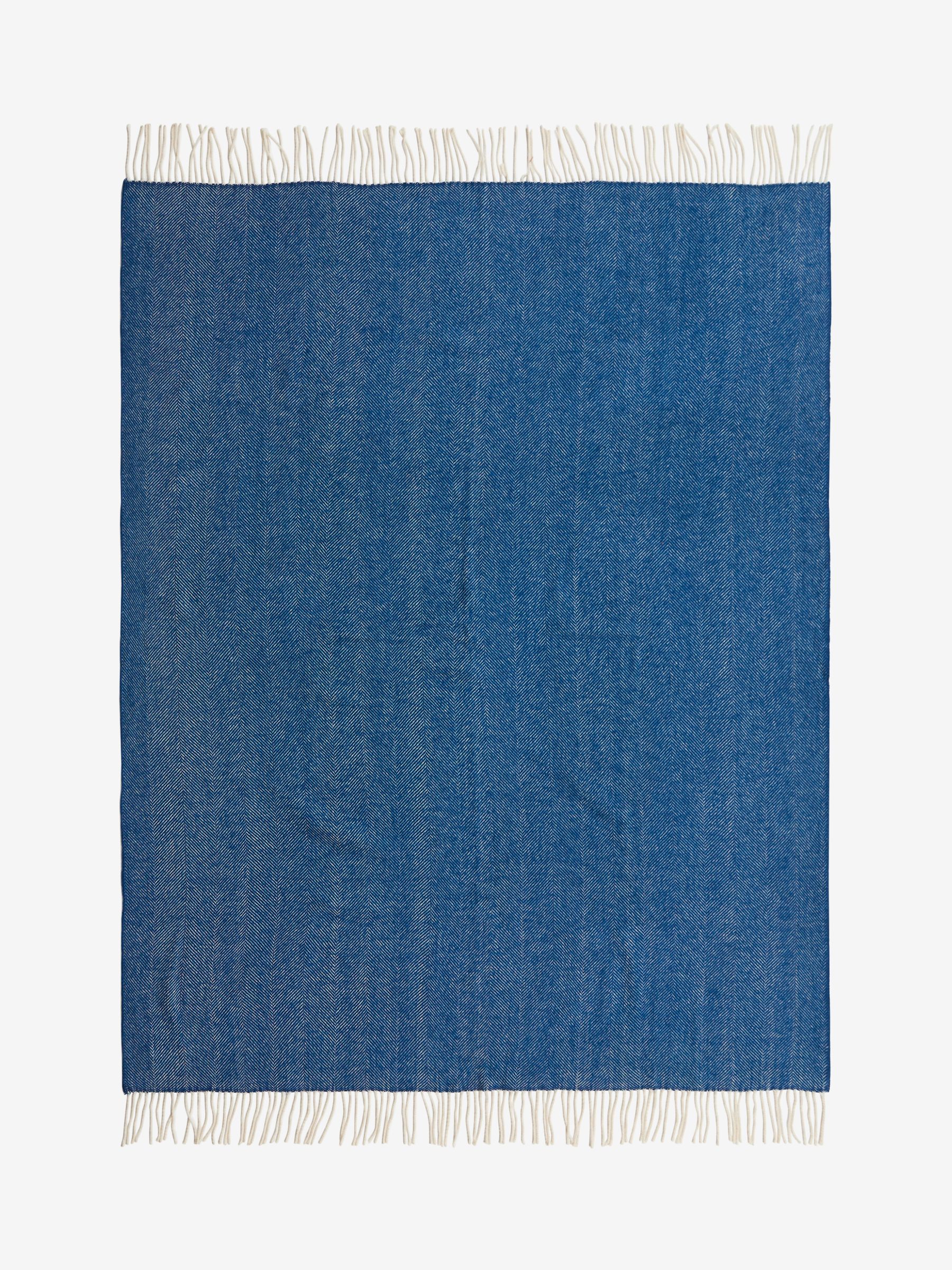 Jasper Conran London Blue Lambswool Herringbone Throw - Image 5 of 6