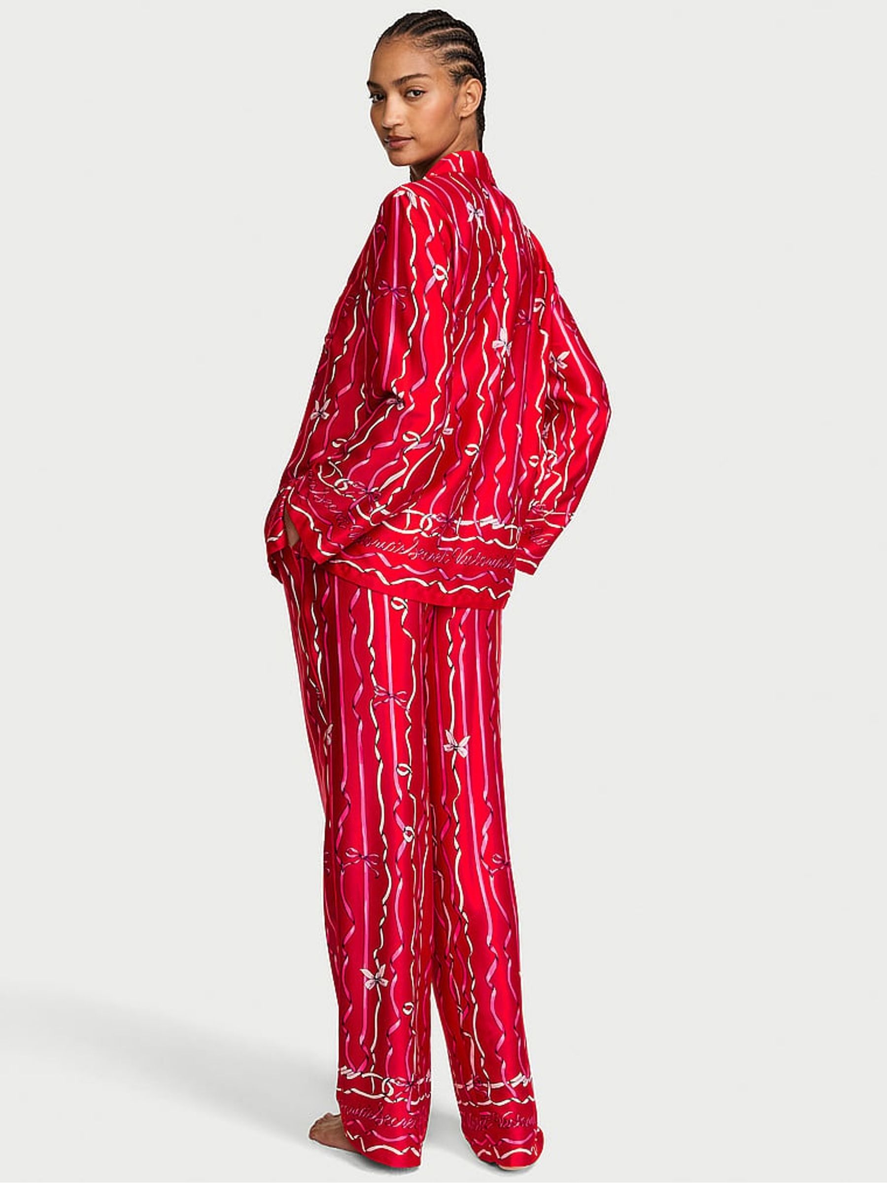Lipstick Red Bow Ribbon Satin Long Pyjamas Set - Image 3 of 4