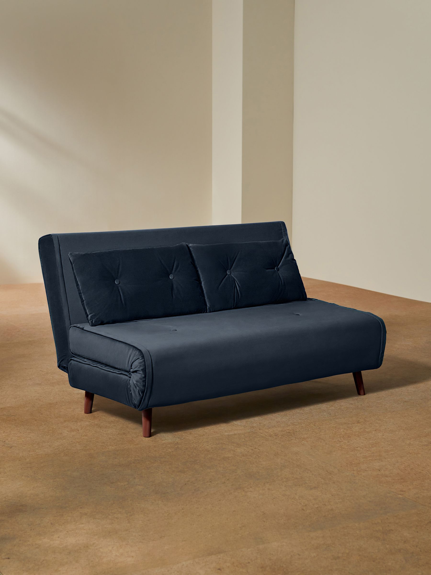 Regular Haru 2 Seater Sofa Bed in Smooth Velvet Sapphire Blue - Image 3 of 10