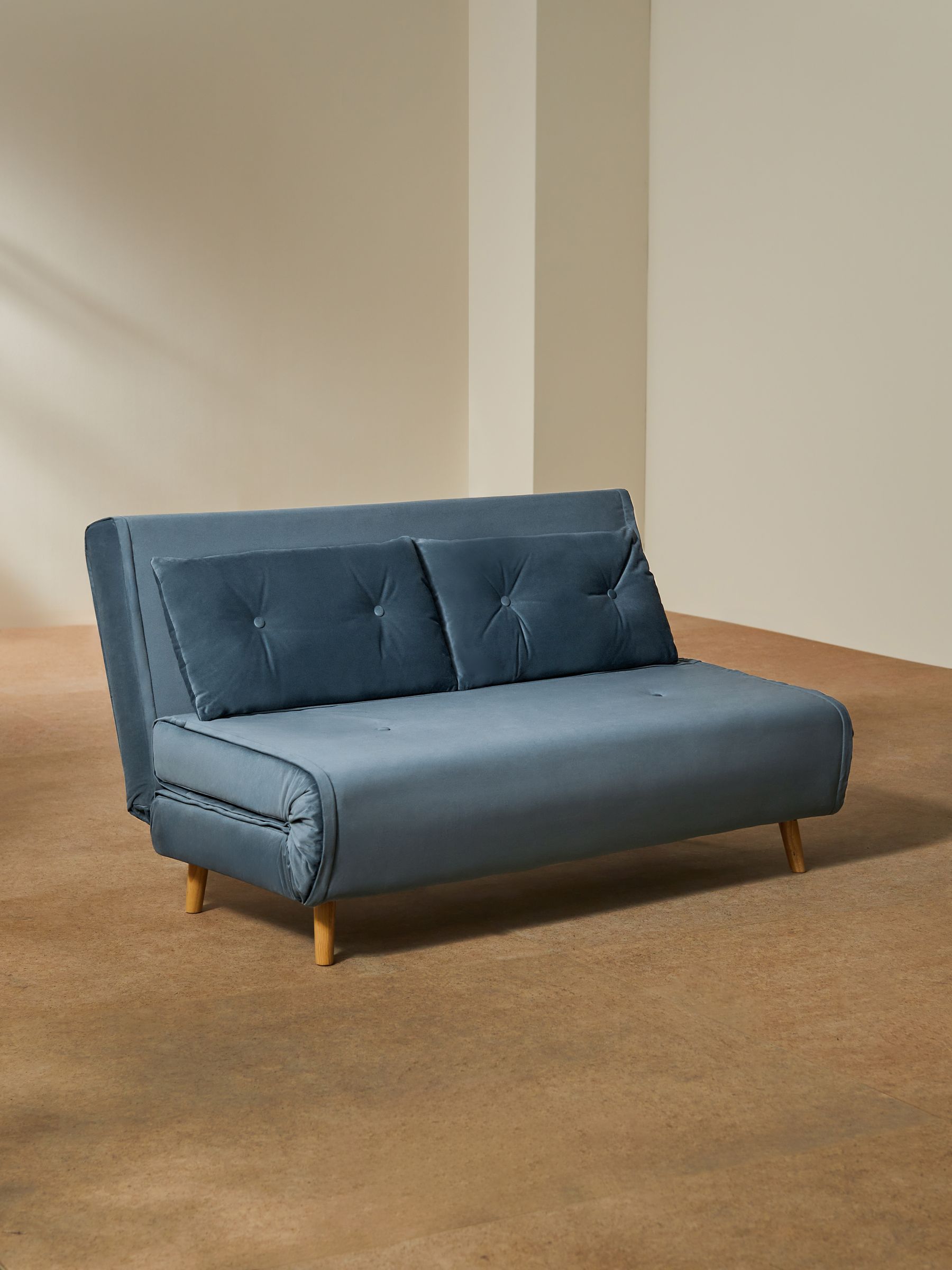 Regular Haru 2 Seater Sofa Bed in Smooth Velvet Sherbert Blue - Image 2 of 9